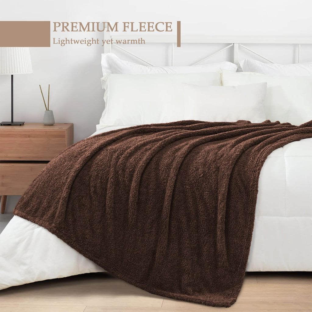 Super Soft Flannel Fuzzy Fleece Throw Blanket for Couch Sofa, Lightweight Fluffy Solid Velvet Blanket, 50x60 Inches, Coffee - Luxury Knitted Decorative Throw Blanket with Fringes Detail