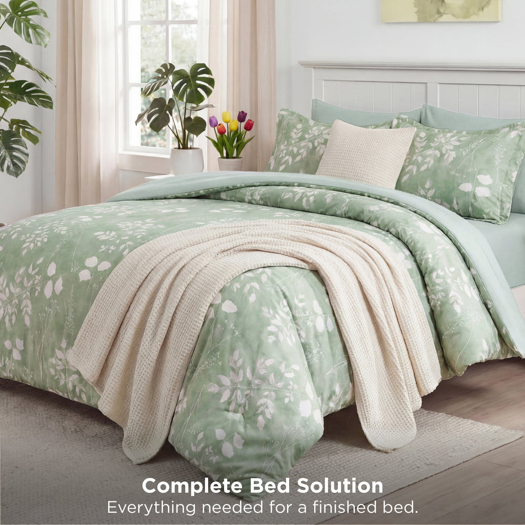 Heavyweight Warmth Queen Comforter Set Sage Green, Bed in a Bag Queen Size Bedding, 7-Pieces Botanical Flowers Spring Comforter, Sheets,... - Hypoallergenic Ultra-Fluffy Quilt for Winter Detail