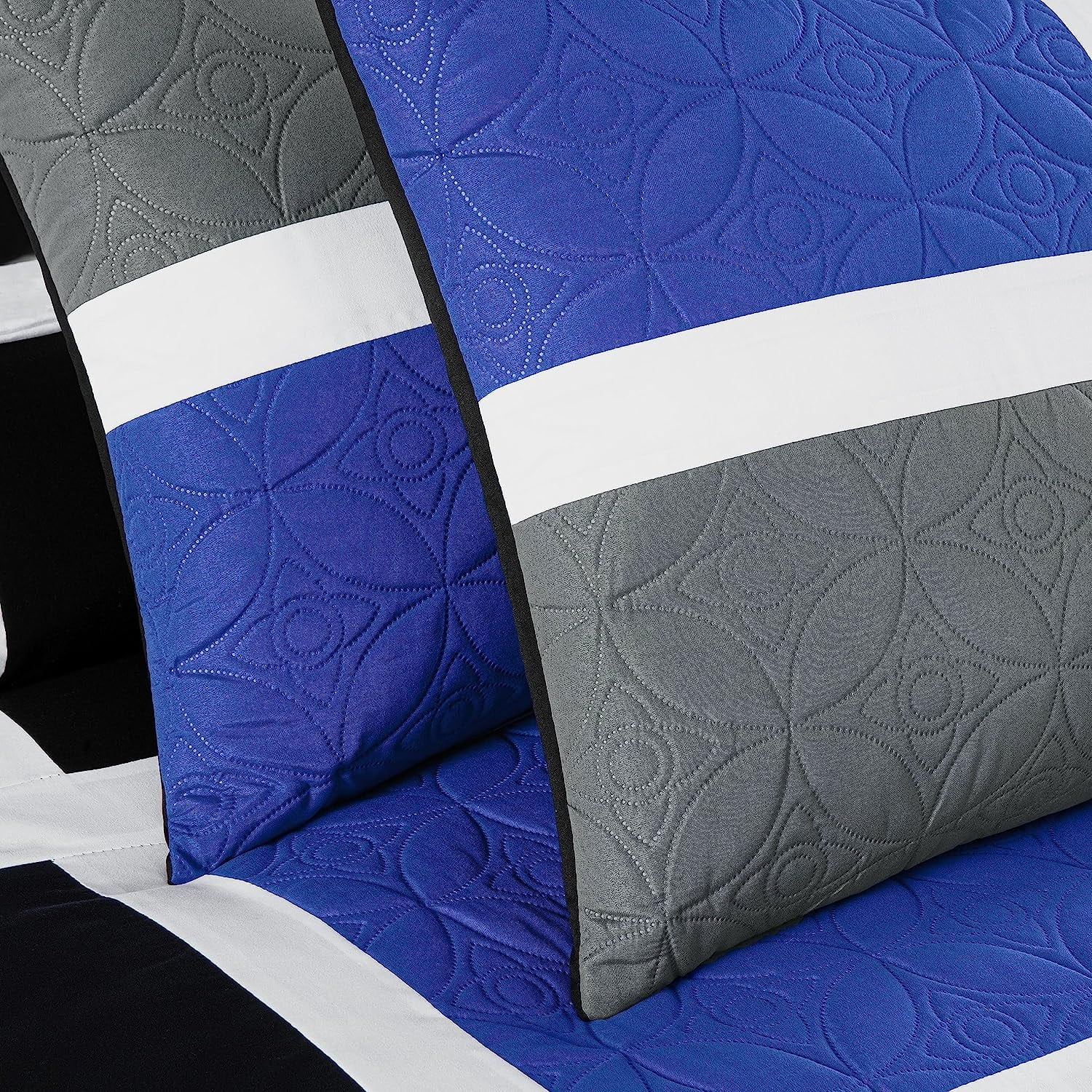 Luxurious Quilted Bernard 7-Piece Full Bed in a Bag Comforter Set with Sheets, Lightweight Comforter Blue Black Gray Patchwork Quilted ... - Hypoallergenic Ultra-Fluffy Quilt for Winter Detail