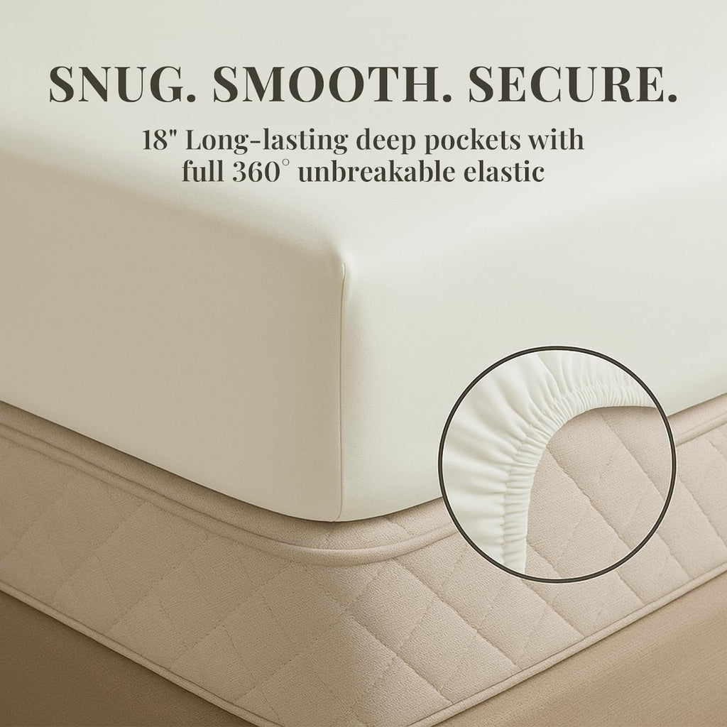 Breathable Luxury Sacred Thread Rayon Derived , 18'' Deep Pocket Cooling Sheets for Hot Sleepers, 6 PC Cooling Sheets (Queen Size - Cooling Hotel Quality Bedding Sheets and Pillowcases Detail