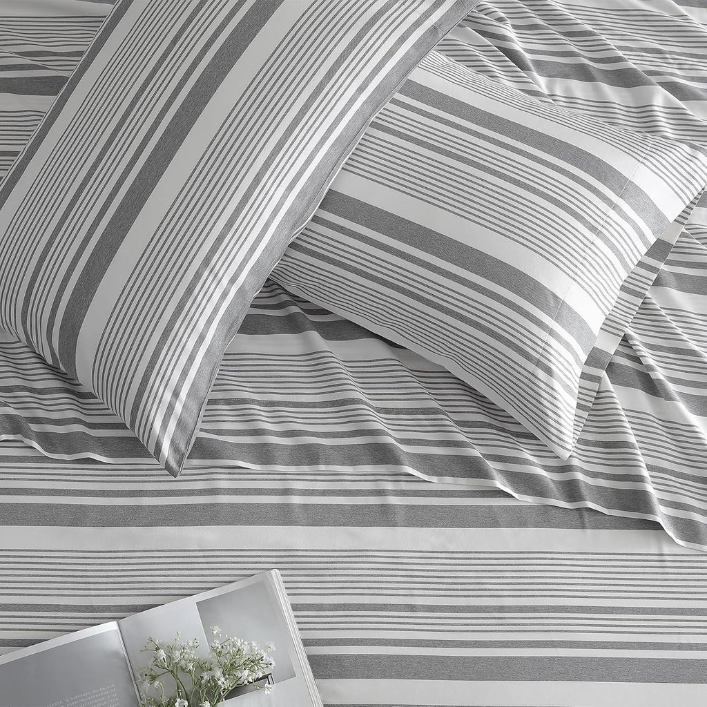 Wrinkle-Resistant Home 3-Piece Twin Microfiber Classic Stripe Bed Sheet Set, Super Soft, Breathable Stripe Bedding with 16 inches Deep ... - Cooling Hotel Quality Bedding Sheets and Pillowcases Detail