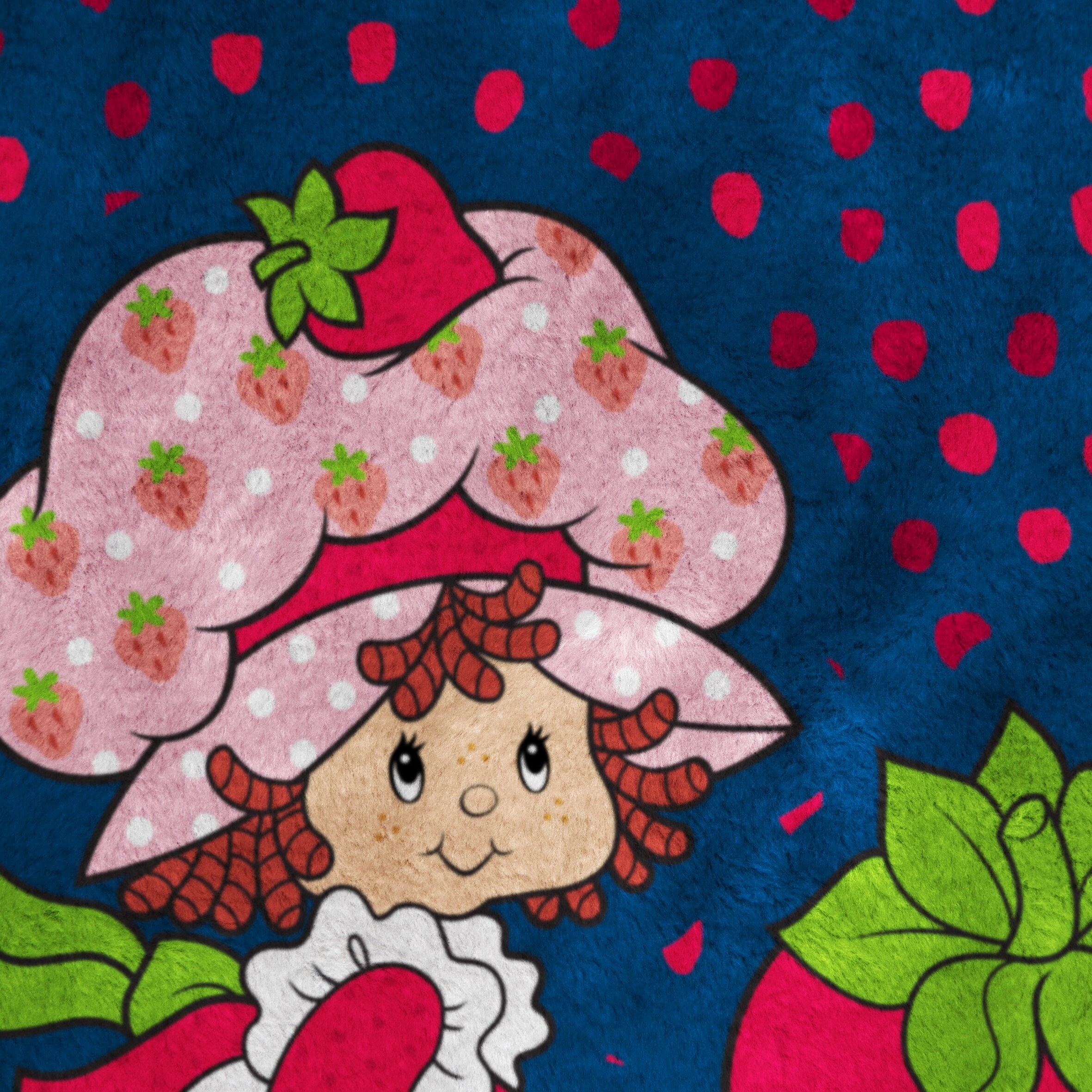 Cozy Fleece Strawberry Shortcake Berry Meadows 46" x 60" Coral Fleece Throw Blanket, Kids, Polyester, Navy - Cozy Fleece Throw Blanket for Couch & Bed Detail