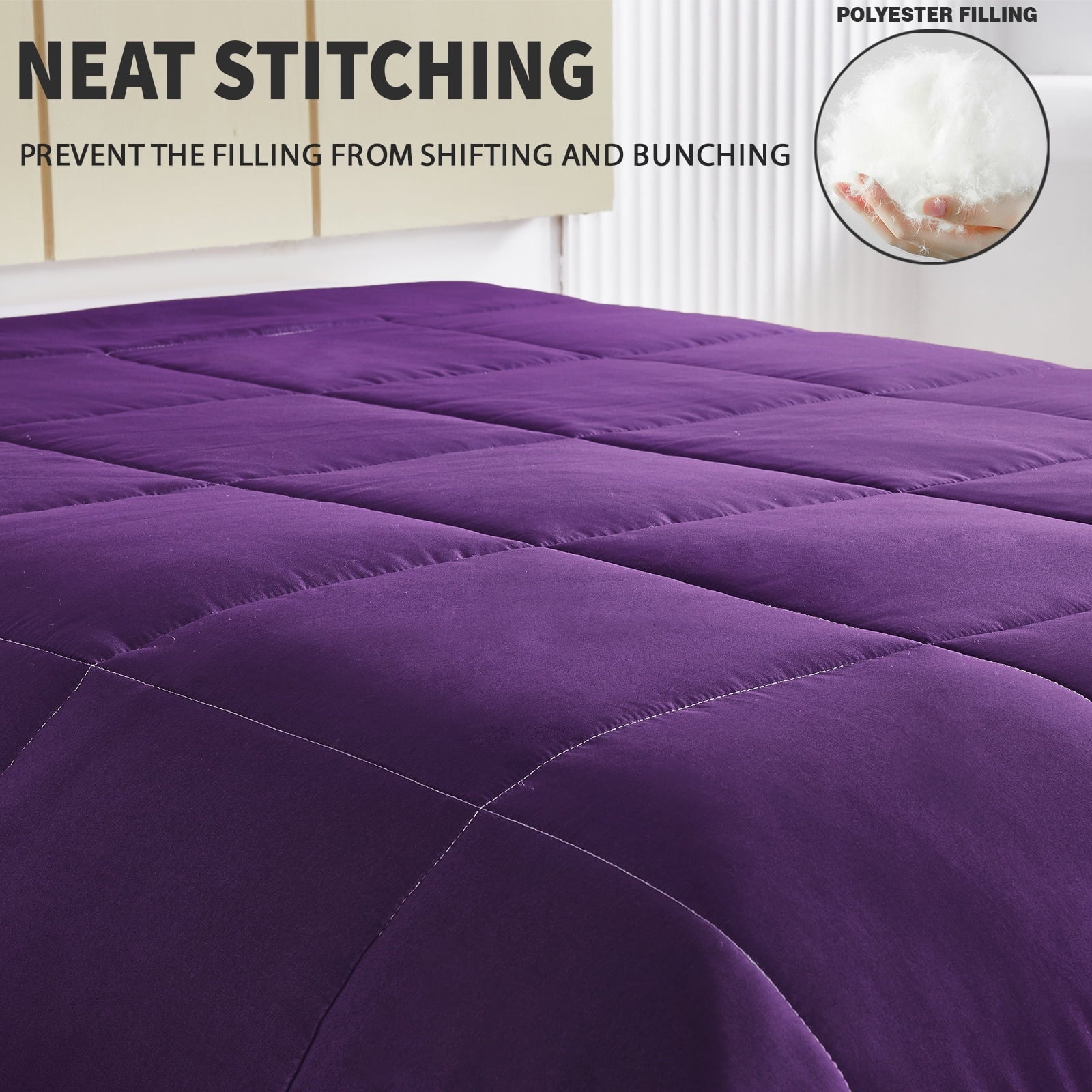 Fluffy Down Alternative Lightweight Reversible 3-Piece Comforter Set All Seasons, Down Alternative Comforter with 2 Pillow Shams, Queen Size,... - Cloud-Like Soft Lightweight Bed Comforter Detail