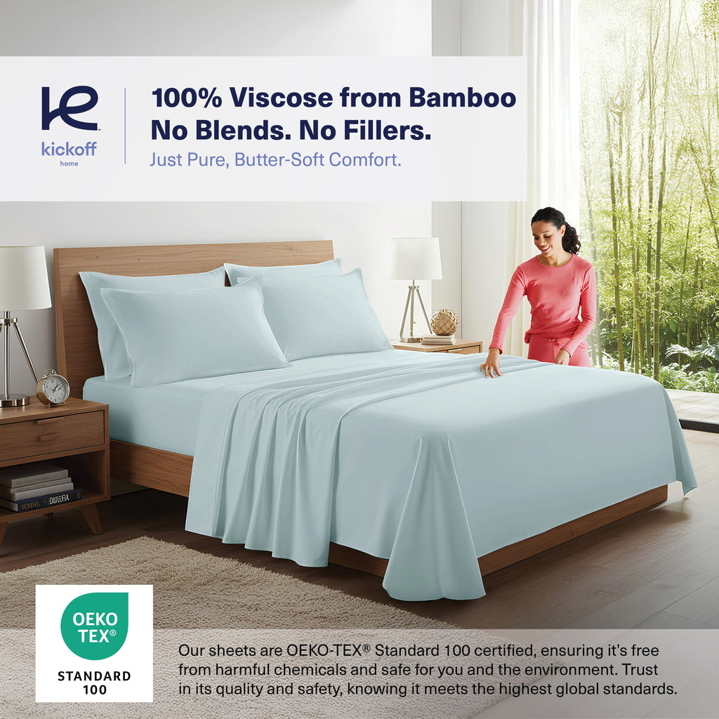 Breathable Luxury Kickoff Viscose Bamboo Sheets Twin Size 3-pc 100% Organic Bamboo Viscose Bed Cooling Sheets Twin Size Set Cool Beddin... - Premium Ultra-Soft Pillowcase Pair for Sleeping Detail