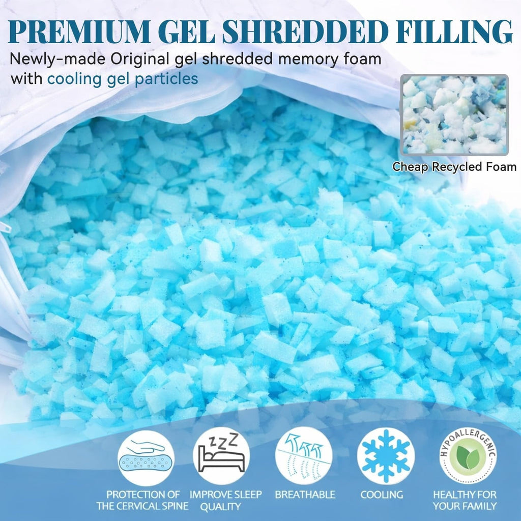 Hotel Collection Shredded Memory Foam Pillows for Sleeping, Bed Pillows Queen Size Set of 2 Pack Adjustable for Side and Back Sleeper ... - Ergonomic Memory Foam Pillow for Neck Pain Support Detail
