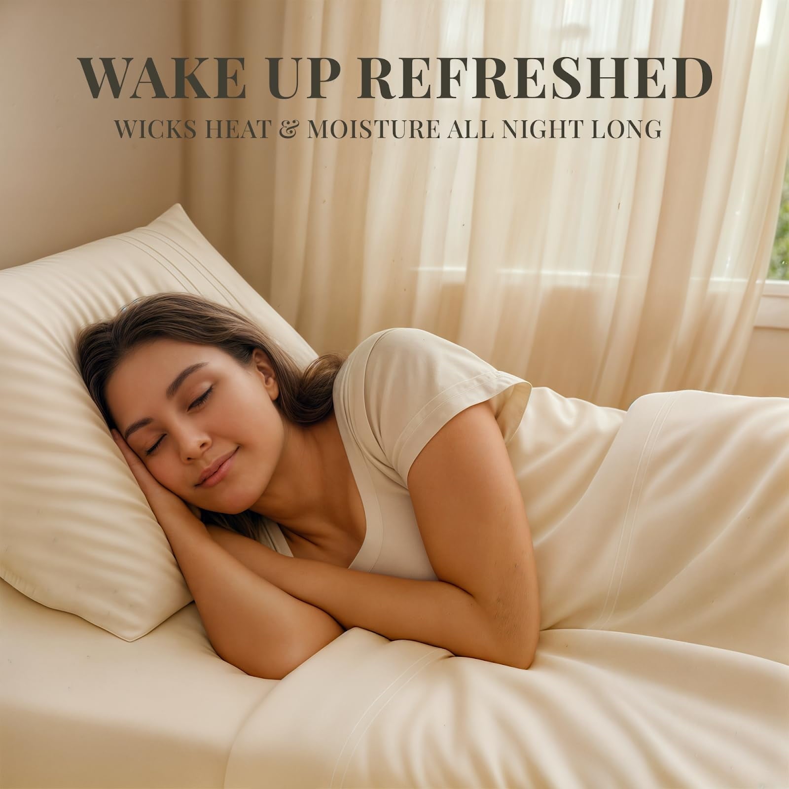 Breathable Luxury Sacred Thread Rayon Derived , 18'' Deep Pocket Cooling Sheets for Hot Sleepers, 6 PC Cooling Sheets (Queen Size - Cooling Hotel Quality Bedding Sheets and Pillowcases Detail