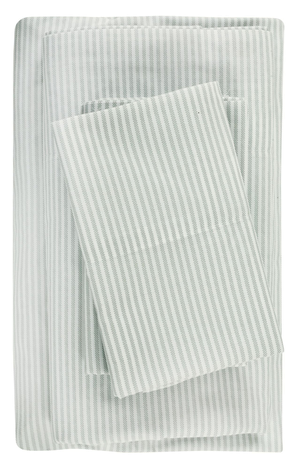 Breathable Luxury Easy Care 300 Thread Count Cotton Rich Percale Sheet Set, King, Grey Stripes - Premium Ultra-Soft Pillowcase Pair for Sleeping Detail