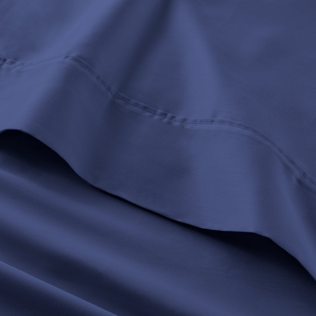 Cooling Sateen 4-Piece 300 Thread Count Blue Cove Cotton Sateen Bed Sheet Set, Queen - Cooling Hotel Quality Bedding Sheets and Pillowcases Detail