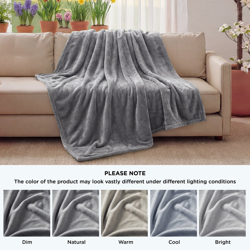 Cozy Fleece Fleece Throw Blanket for Couch Grey, Lightweight Plush Fuzzy Cozy Soft Blankets and Throws for Sofa, 50x60 inches - Luxury Knitted Decorative Throw Blanket with Fringes Detail