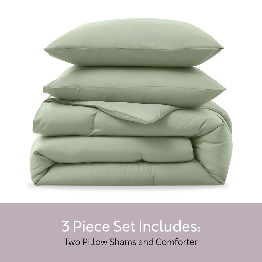 All-Season Comforter Sets, All Season Lightweight Solid Queen Comforter Set, 3-Pc Bedding Sets, Sage Green - Cloud-Like Soft Lightweight Bed Comforter Detail