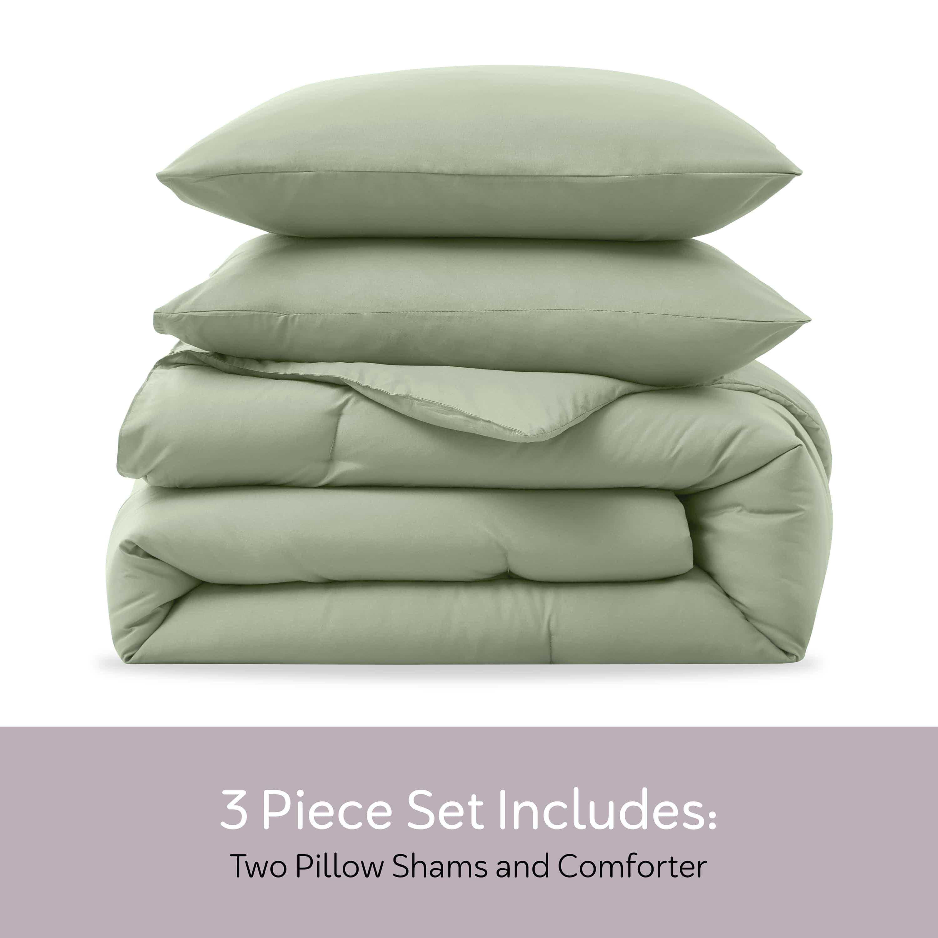 All-Season Comforter Sets, All Season Lightweight Solid Queen Comforter Set, 3-Pc Bedding Sets, Sage Green - Cloud-Like Soft Lightweight Bed Comforter Detail
