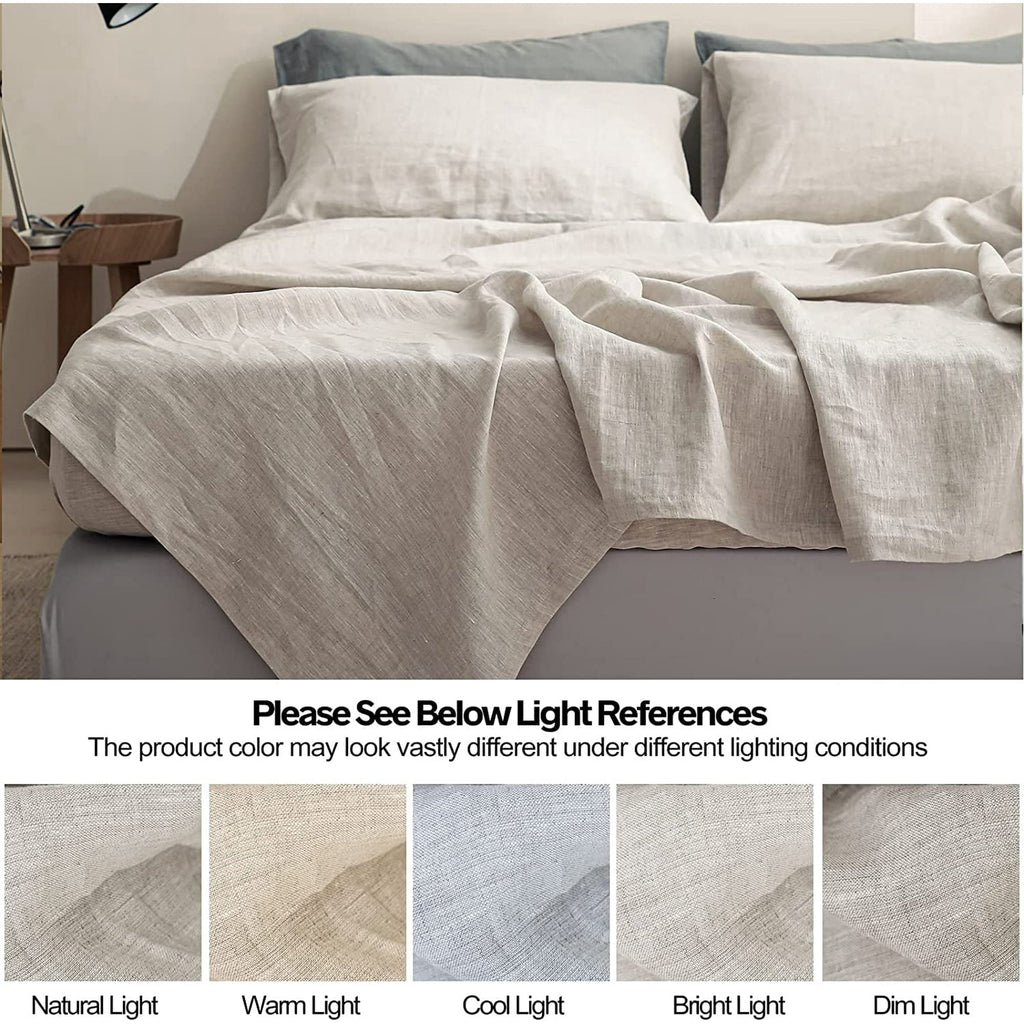 Wrinkle-Resistant 100% Linen Sheet Set Solid Color-4 Pcs Washed French Linen Bed Sheets(1 Flat Sheet,1 Fitted Sheet,2 Pillowcases)-Brea... - Cooling Hotel Quality Bedding Sheets and Pillowcases Detail