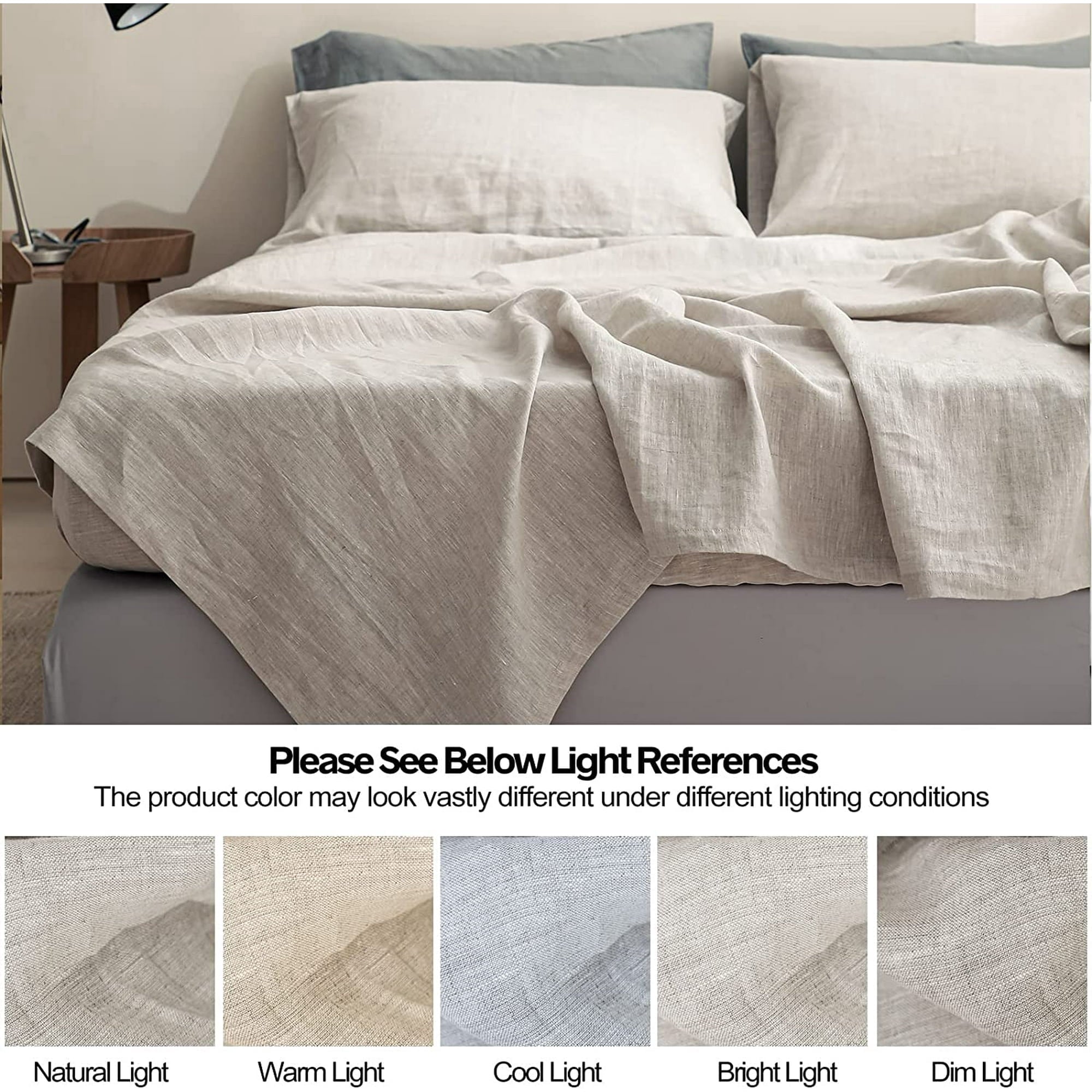 Wrinkle-Resistant 100% Linen Sheet Set Solid Color-4 Pcs Washed French Linen Bed Sheets(1 Flat Sheet,1 Fitted Sheet,2 Pillowcases)-Brea... - Cooling Hotel Quality Bedding Sheets and Pillowcases Detail