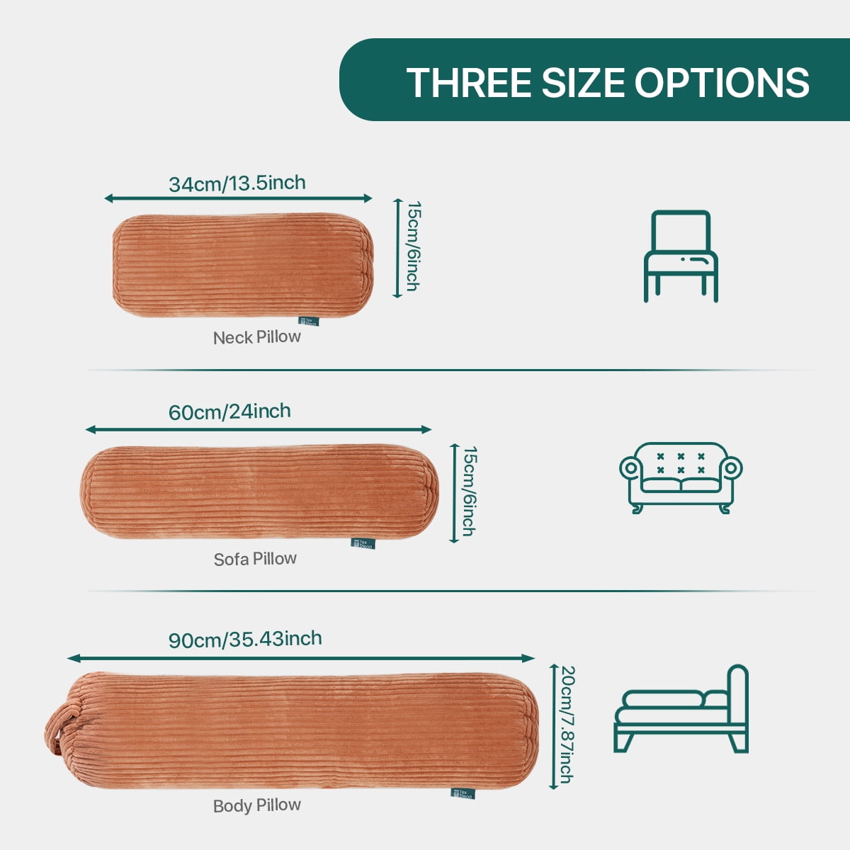 Decorative Plump Multifunctional Long Pillow- uitable for yoga,Lumbar and Neck Support Roll Pillow- Orange（6"x14") - Hotel Quality Plush Sleeping Pillows Detail