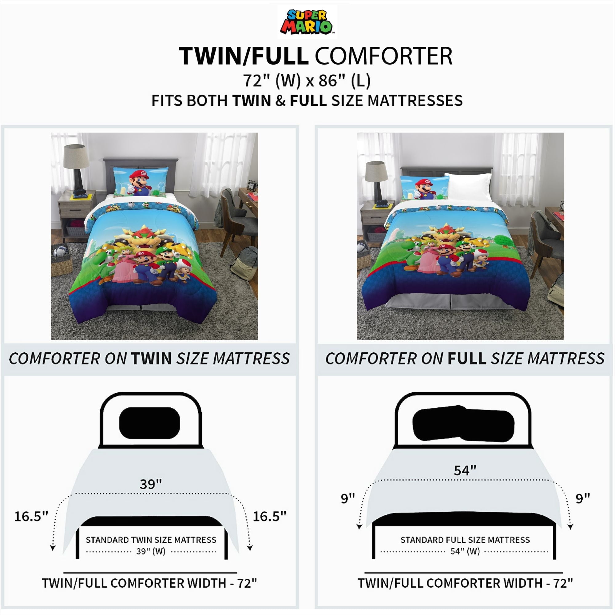 Luxurious Quilted Kids Comforter and Pillowcase, 2-Piece Set, Twin/Full, Reversible - Luxurious Quilted Duvet Cover Set Detail