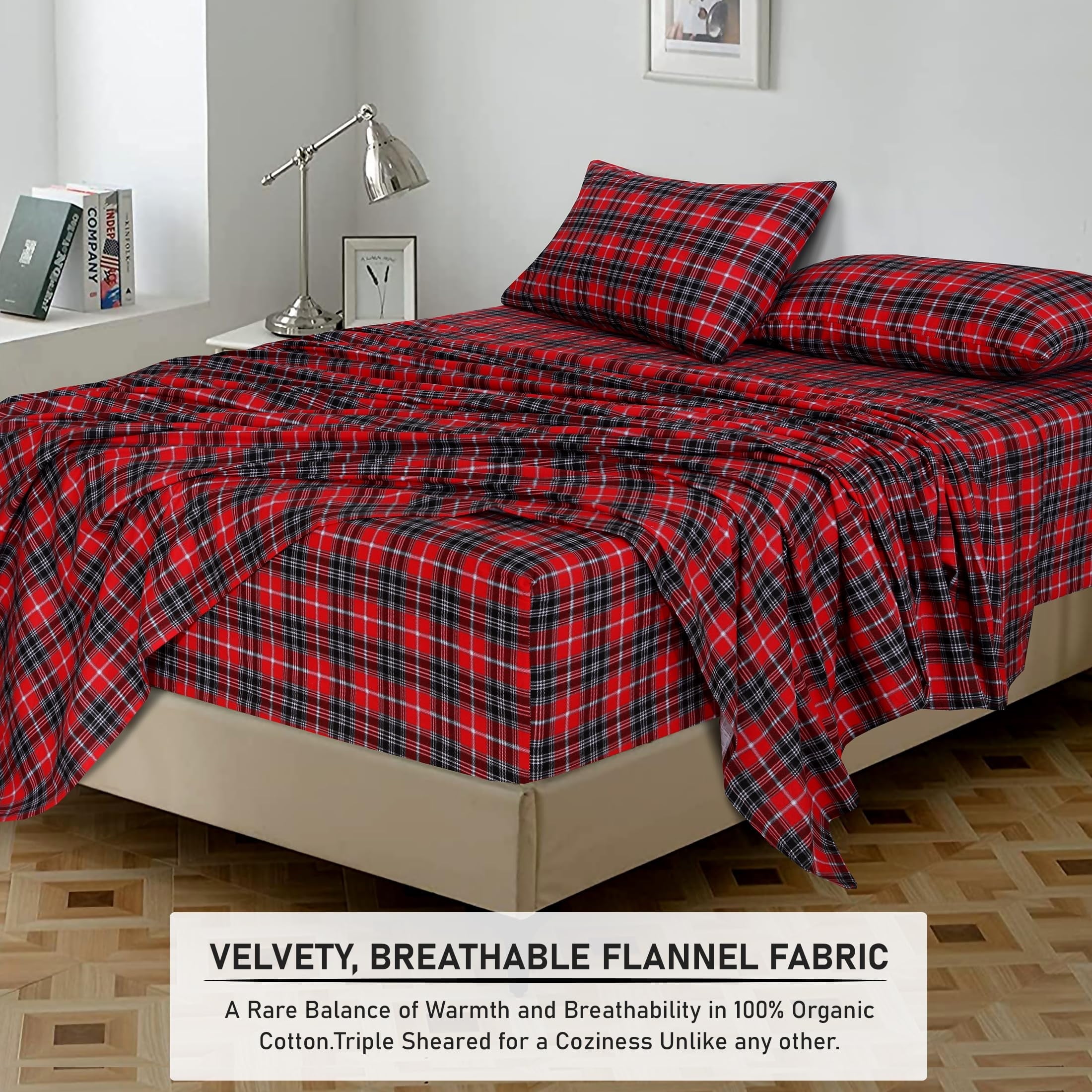 Cooling Sateen Flannel Sheets Queen Size - 100% Cotton Double Brushed Bed Sheets, Deep Pockets 16 Inches Queen Sheet Set, All Season... - Cooling Hotel Quality Bedding Sheets and Pillowcases Detail