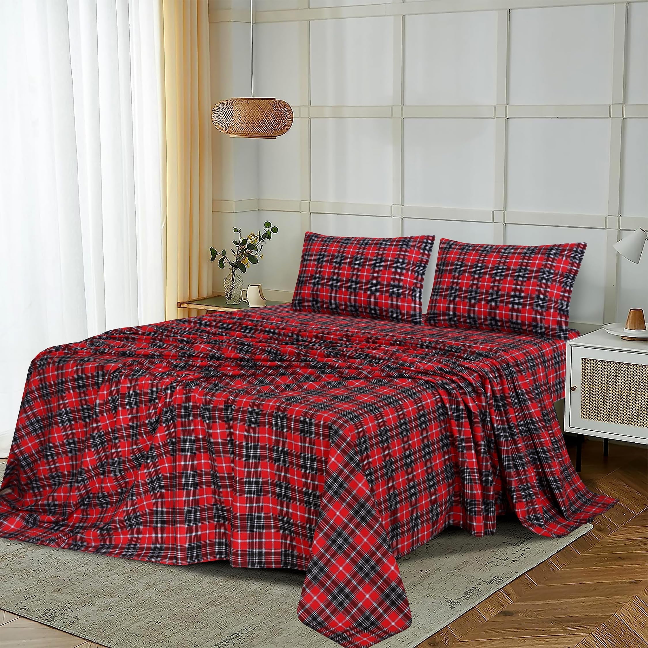 Cooling Sateen Flannel Sheets Queen Size - 100% Cotton Double Brushed Bed Sheets, Deep Pockets 16 Inches Queen Sheet Set, All Season... - Cooling Hotel Quality Bedding Sheets and Pillowcases Detail