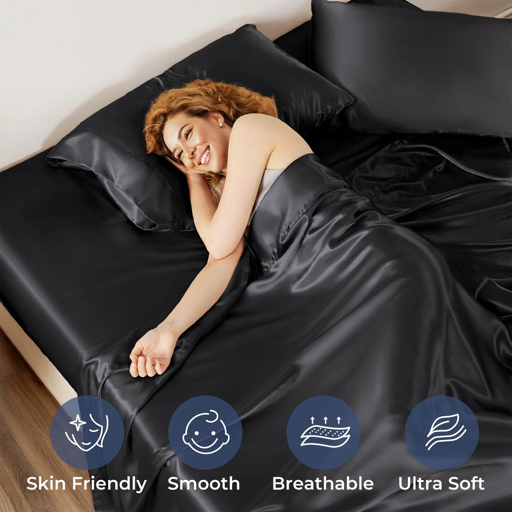 Ultra-Soft Set, Queen, Silky Bed s, 4 Pieces,Black - Cooling Hotel Quality Bedding Sheets and Pillowcases Detail
