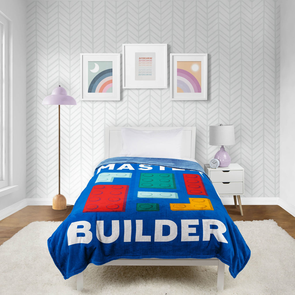 Decorative Knitted Master Builder Kids Blue Silk Touch Throw Blanket 62" x 90" Ultra-Soft and Cozy - Super Soft Reversible Sherpa Flannel Blanket - Default Title