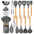 Chef-Quality Silicone Cooking Utensils Set, 446°F Heat Resistant Wooden Handle Cooking Kitchen Utensils Spatula Set with Holder fo... - Multi-Purpose Hand Tool for Daily Meal Prep - Default Title