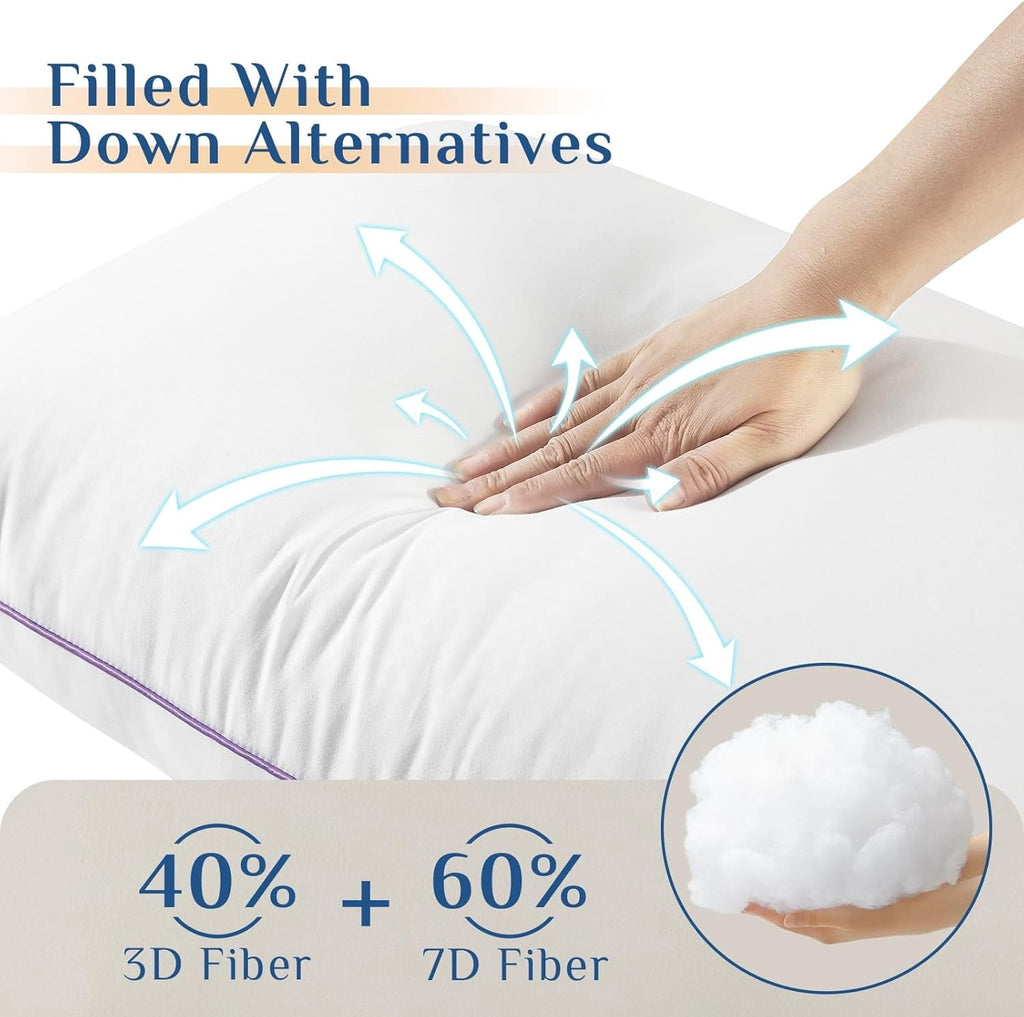Fluffy Shredded Set of 4, Cooling and Supportive Bed with Super Soft Down Alternative Fill, Luxury Fluffy Hotel Quality for Side, Bac... - Ergonomic Memory Foam Pillow for Neck Pain Support Detail