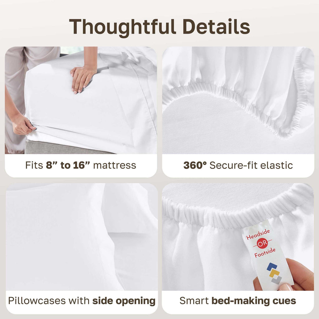 Ultra-Soft 100% Cotton Queen Sheets Set - 600 Thread Count 100% Cotton Sheets Queen, Sateen Deep Pocket Adult/Teen 4 Piece Bed Sh - Cooling Hotel Quality Bedding Sheets and Pillowcases Detail