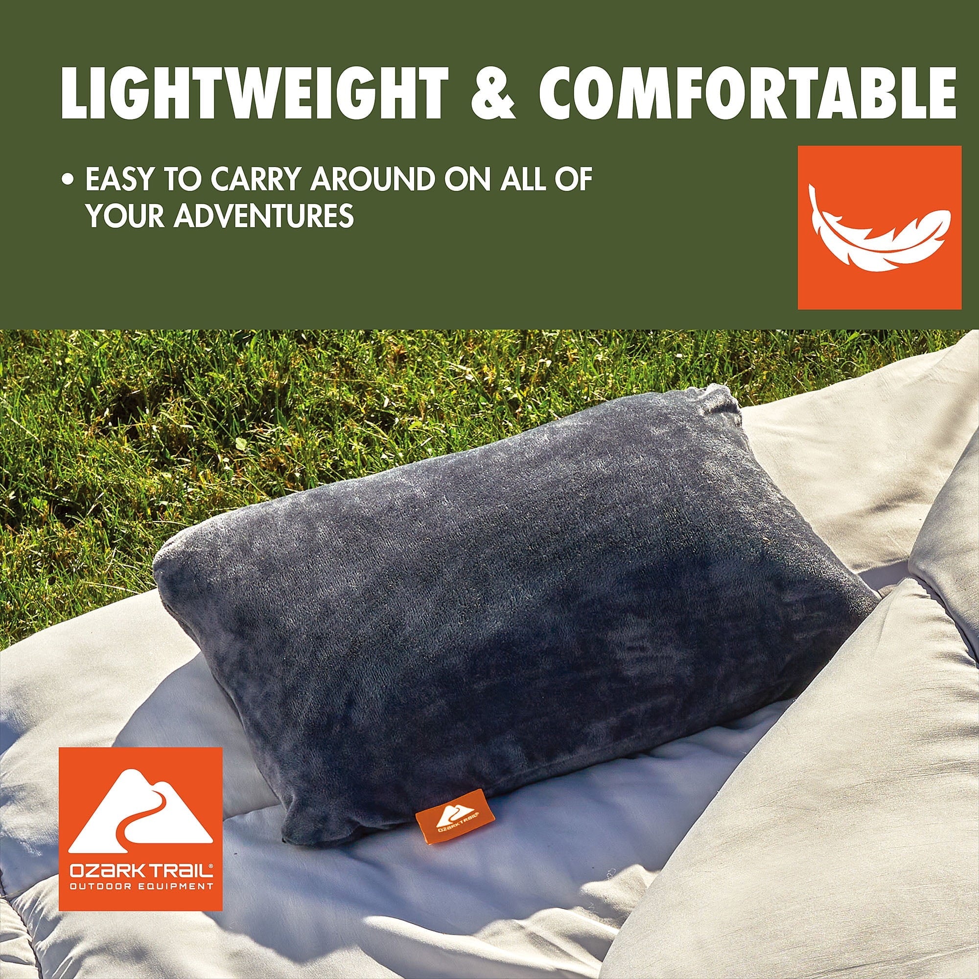Hotel Collection Dark Grey Memory Foam Camping Pillow for Adults - Decorative Throw Pillow Cushion for Sofa & Bed Detail