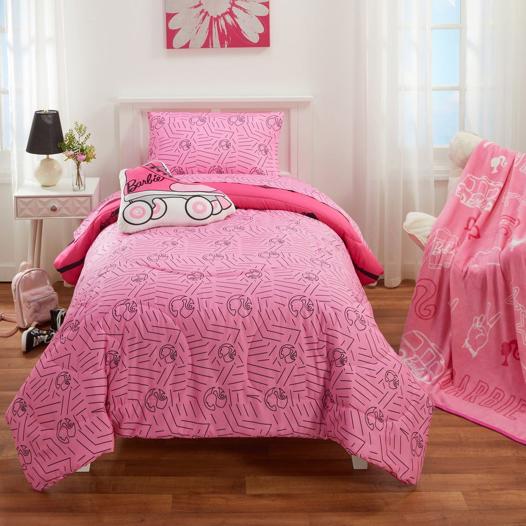 All-Season Kids 2 Piece Pink Black Chevron Reversible Comforter and Pillowcase set, Twin/full - Cloud-Like Soft Lightweight Bed Comforter Detail