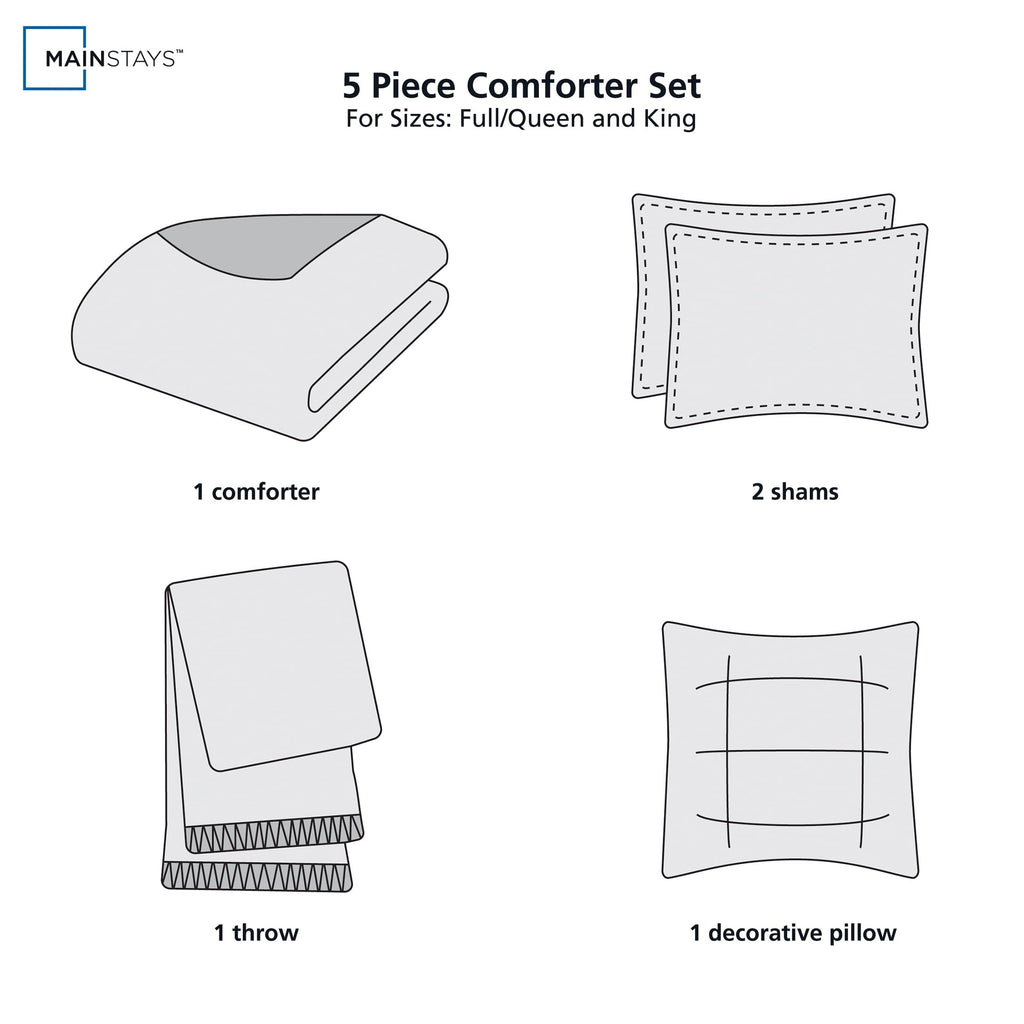 Luxurious Quilted 5-Piece Papyrus Beige Waffle Comforter Set, Full/Queen - Hypoallergenic Ultra-Fluffy Quilt for Winter Detail