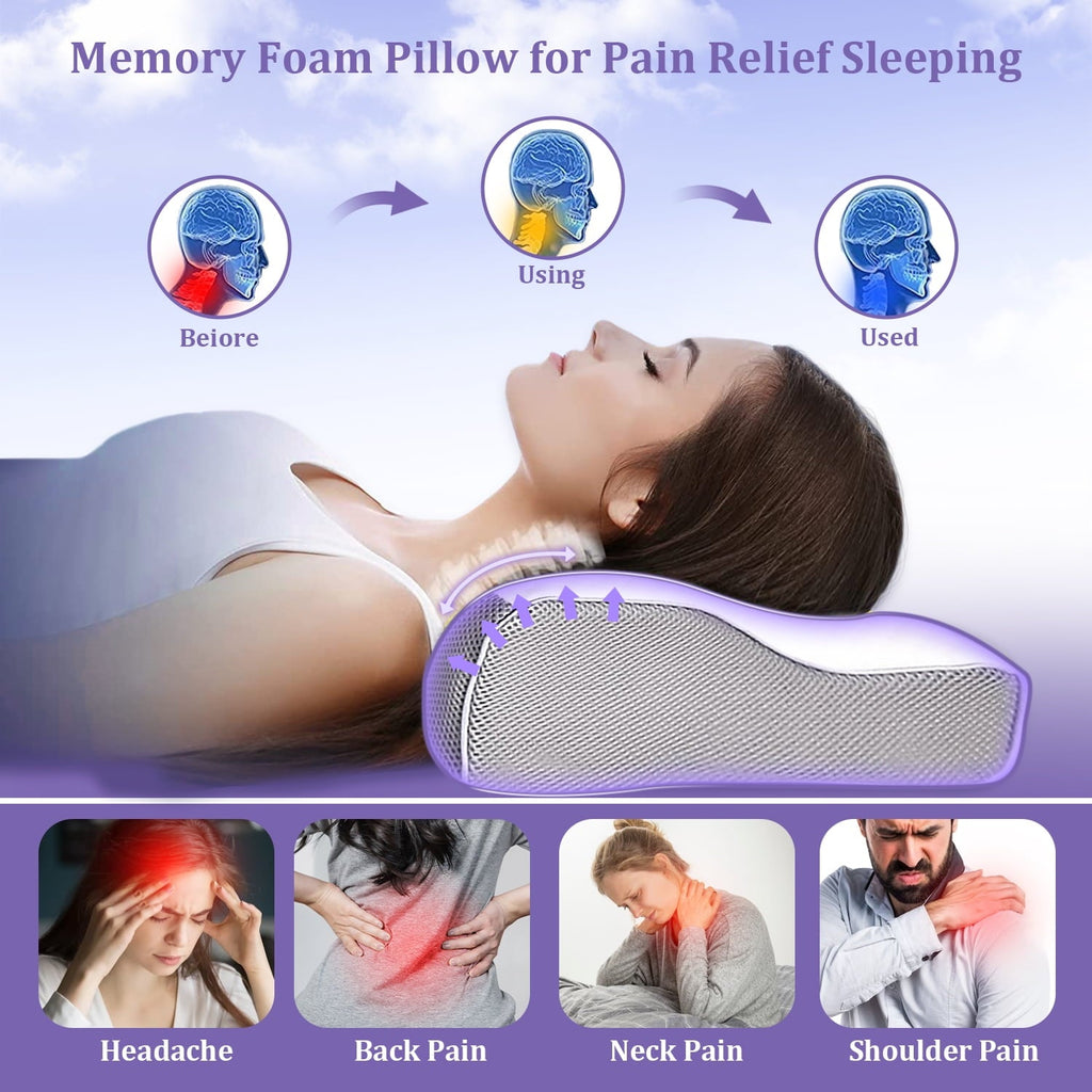 Fluffy Shredded Cervical Neck Pillow for Neck Pain Relief, Ergonomic Memory Foam Pillow Bed Pillows for Body Side Back Stomach Sleepi... - Ergonomic Memory Foam Pillow for Neck Pain Support Detail