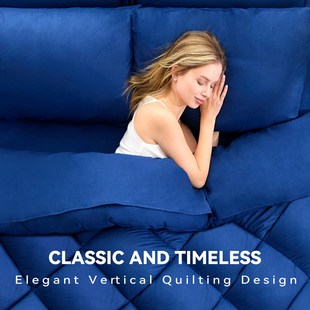 Heavyweight Warmth Full Comforter Set 4 Pieces,Comforter Set,Bed in a Bag, Bedding Set with Comforter,Fitted Sheet,Flat Sheet,Pillowcase... - Luxurious Quilted Duvet Cover Set Detail