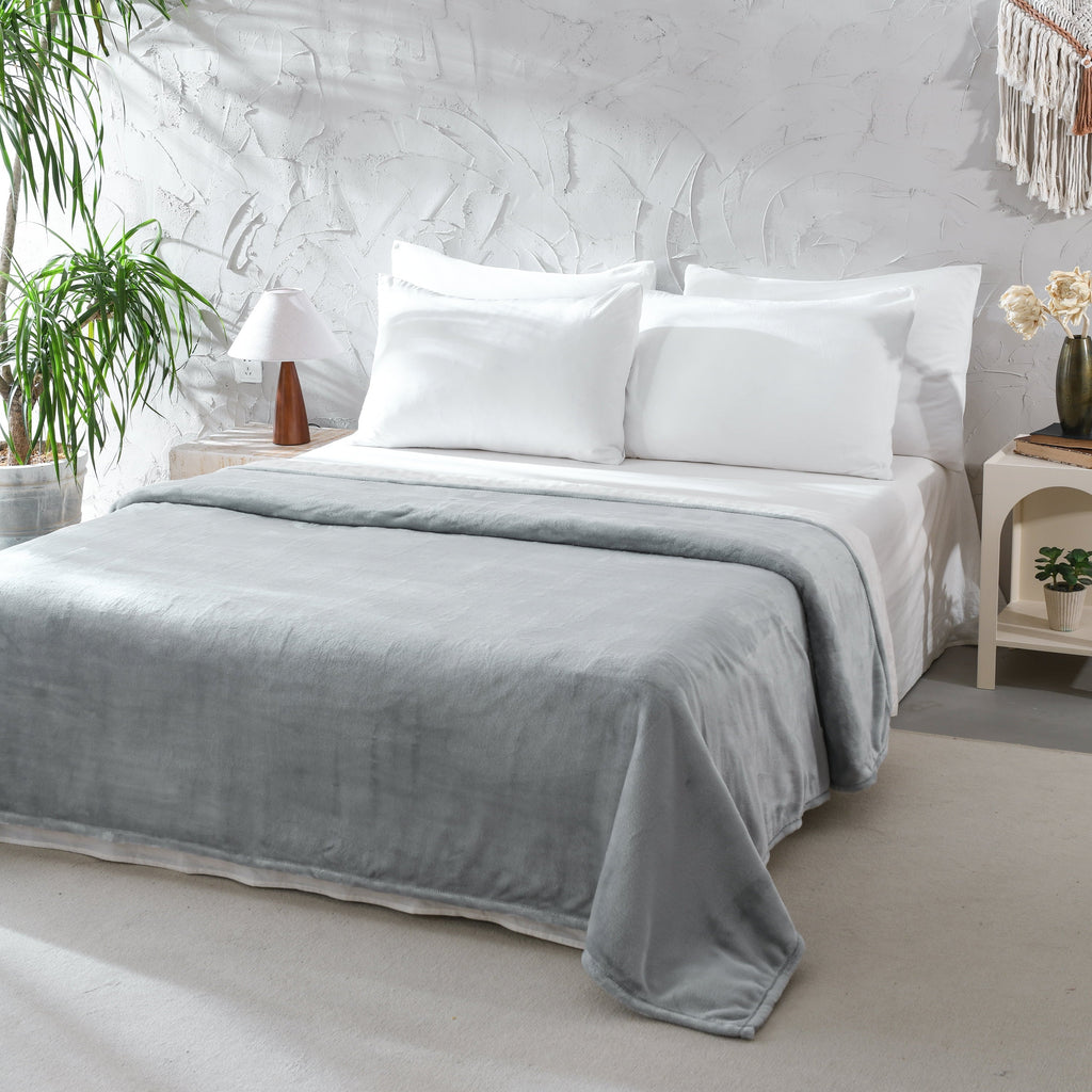Cozy Fleece Super Soft Plush Blanket, Gray, Twin, Adult/Teen - Luxury Knitted Decorative Throw Blanket with Fringes Detail