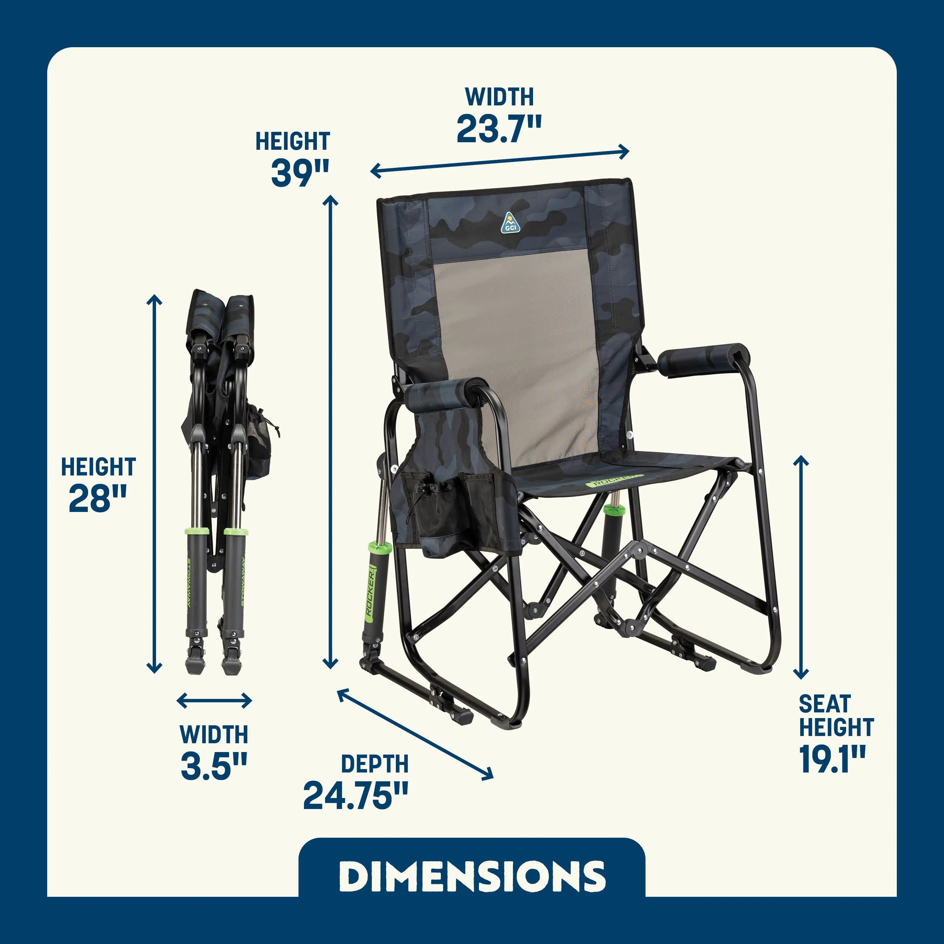 Luxury Camp Stowaway Rocker - Choice 794 - Heavy-Duty Kickback Rocker with Beverage Holder Detail