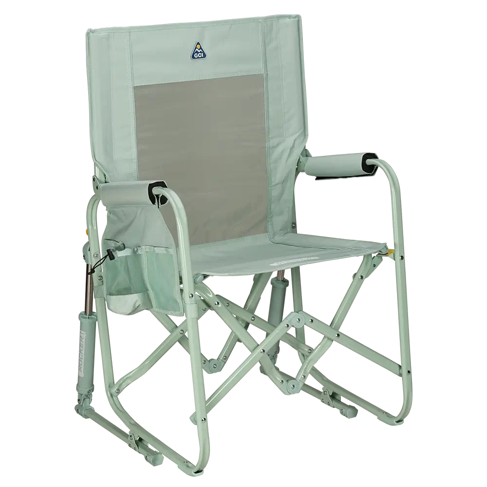 Luxury Camp Stowaway Rocker - Choice 794 - Heavy-Duty Kickback Rocker with Beverage Holder - Pastel Green