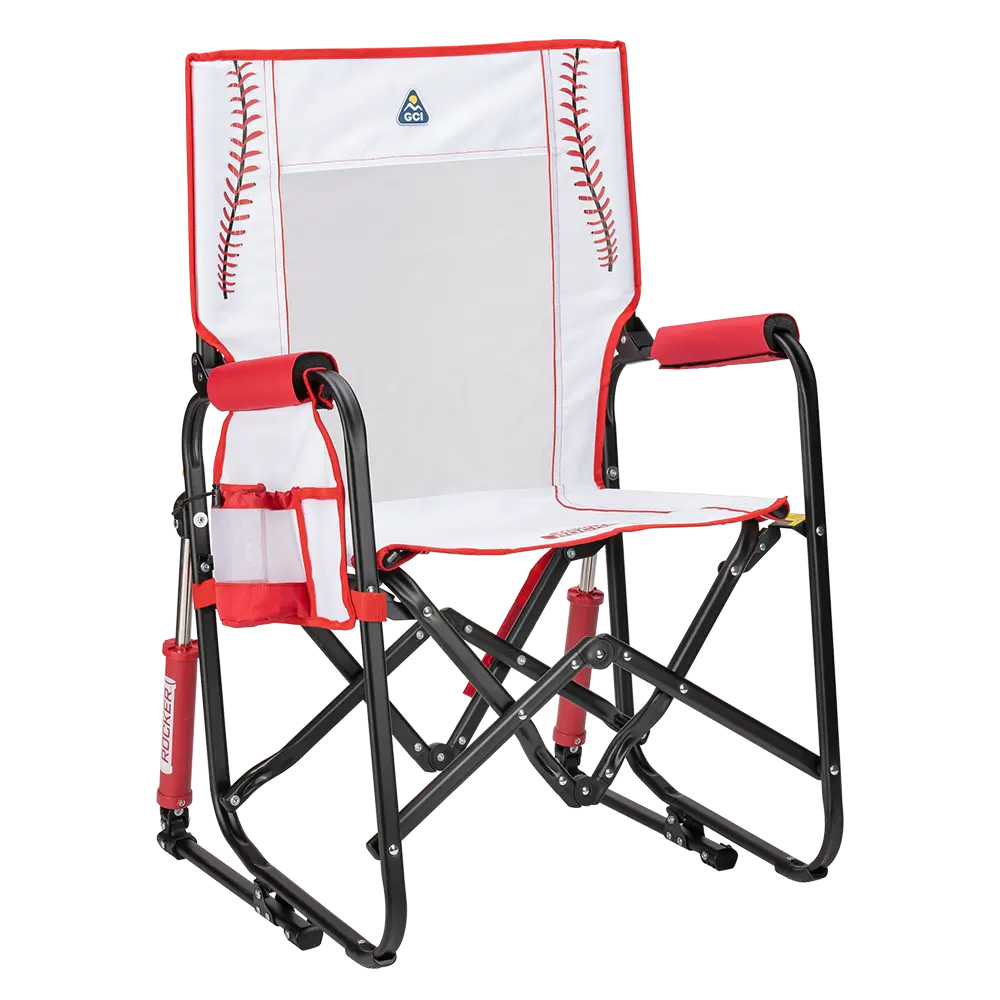 Luxury Camp Stowaway Rocker - Choice 794 - Heavy-Duty Kickback Rocker with Beverage Holder - Baseball