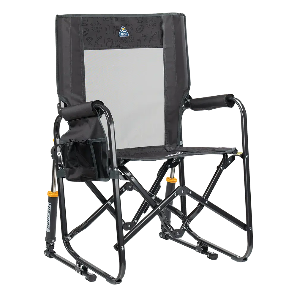Luxury Camp Stowaway Rocker - Choice 794 - Heavy-Duty Kickback Rocker with Beverage Holder - Tailgater Dark Charcoal