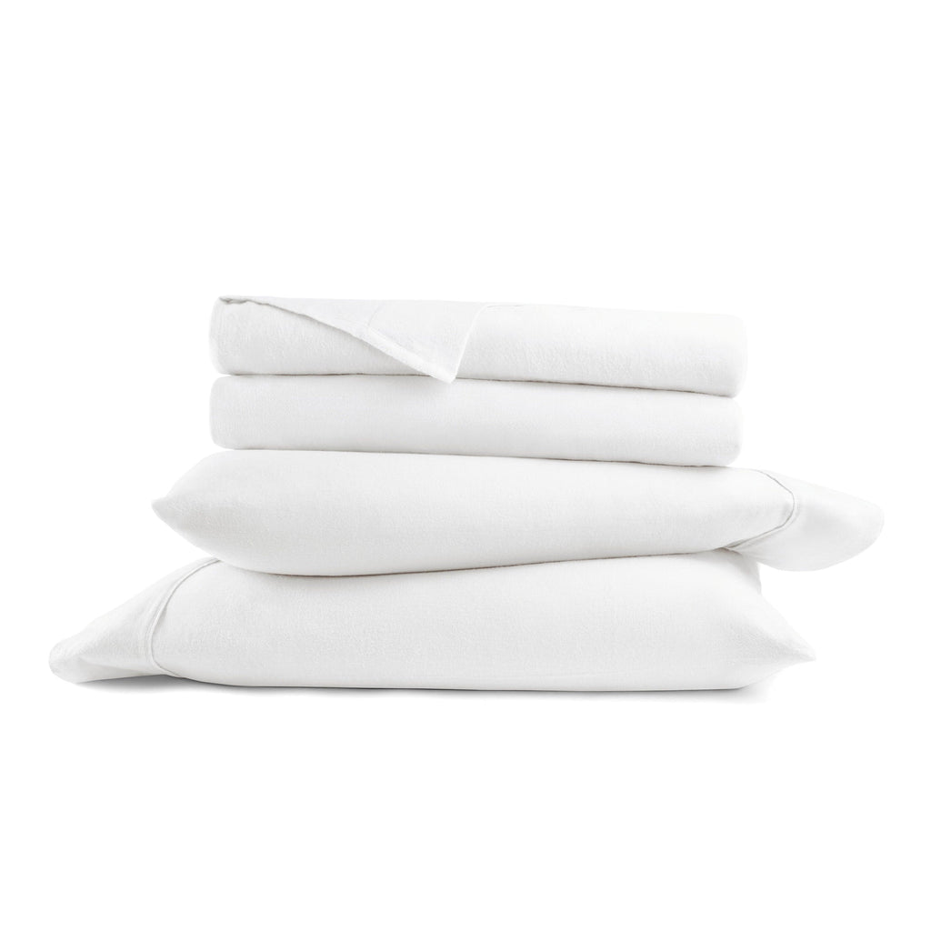 Cooling Sateen 100% Cotton Flannel Bed Sheets Set for Full Size Bedding in White - Breathable Egyptian Cotton Flat & Fitted Sheets Detail