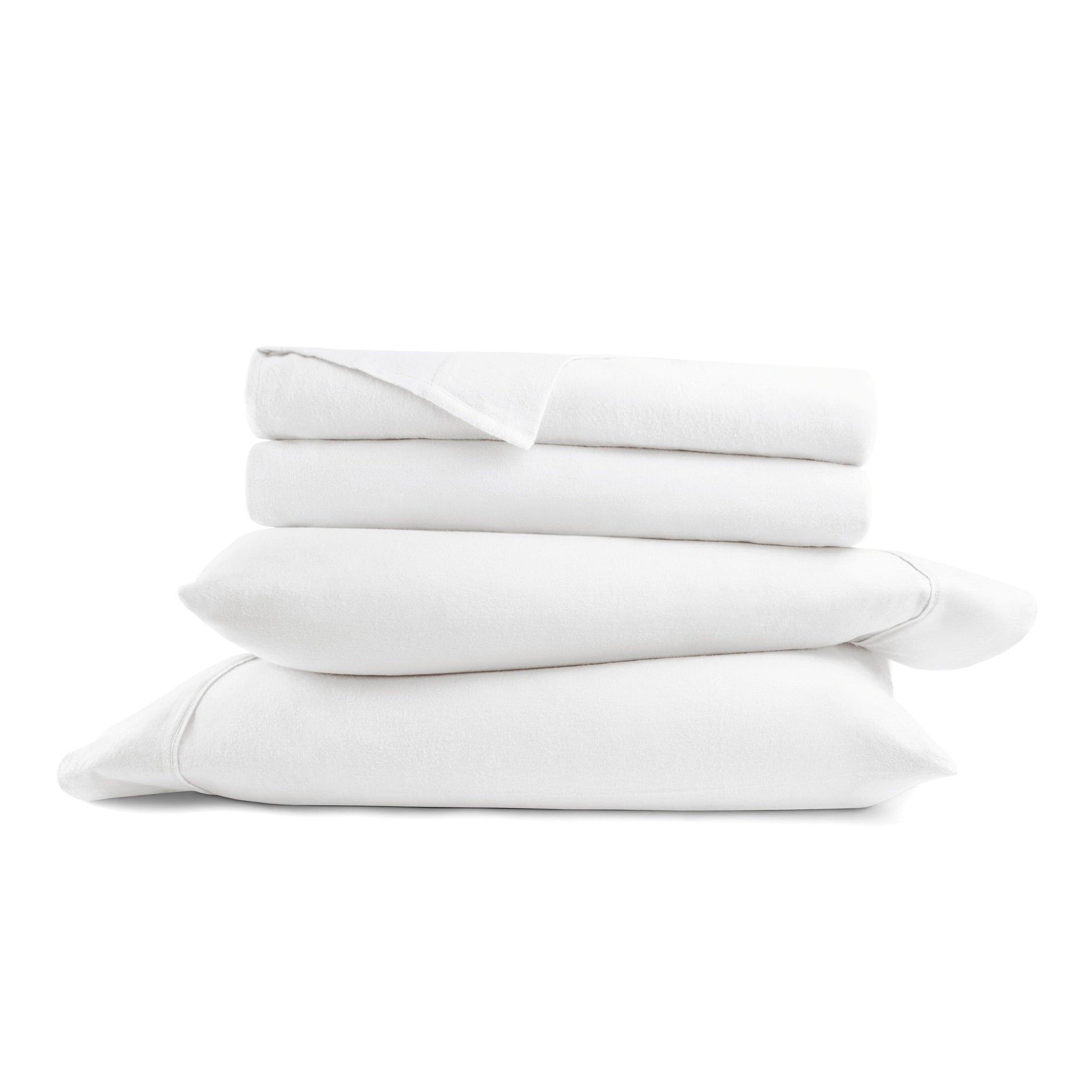 Cooling Sateen 100% Cotton Flannel Bed Sheets Set for Full Size Bedding in White - Breathable Egyptian Cotton Flat & Fitted Sheets Detail