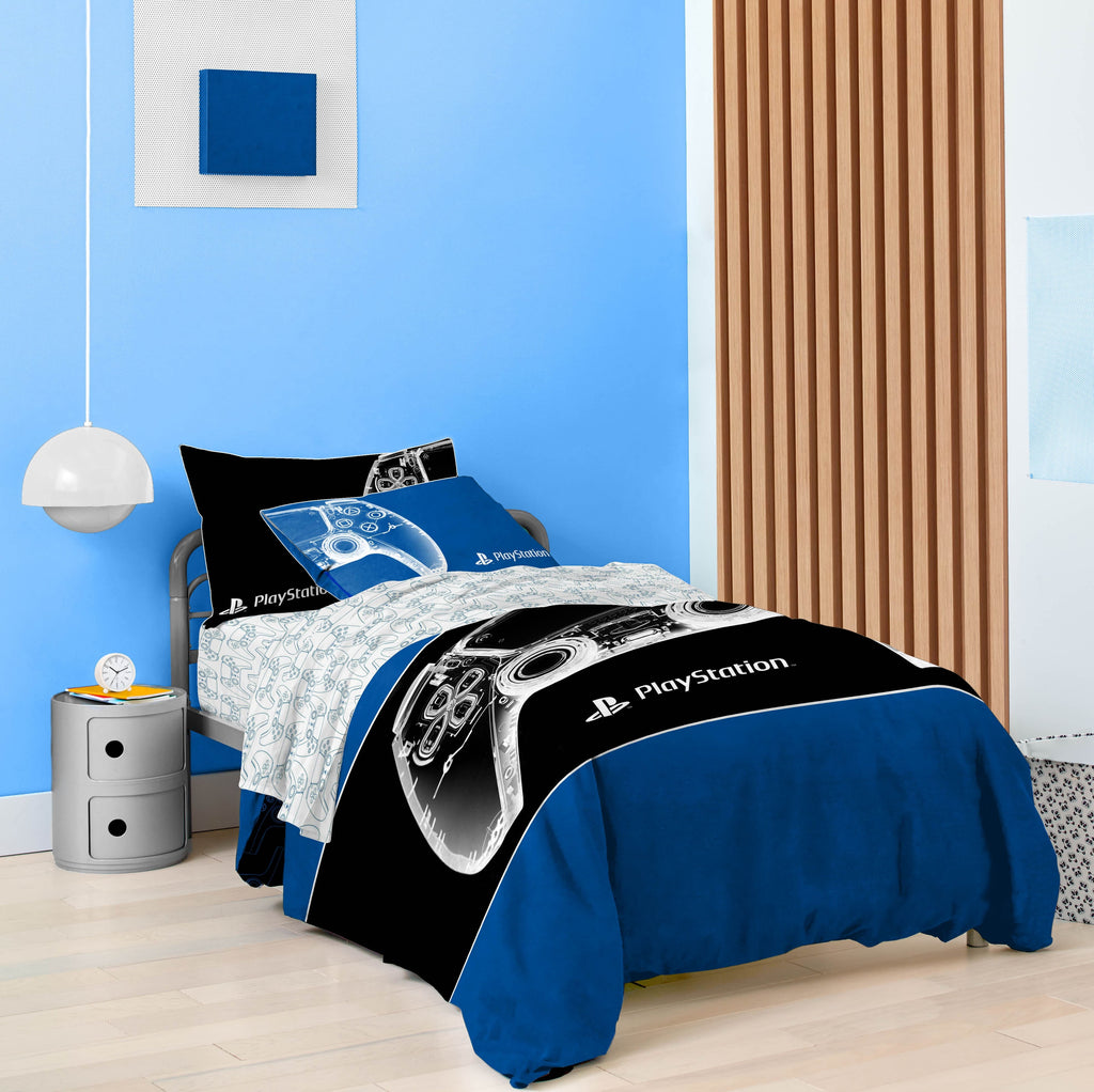 Fluffy Down Alternative X-Ray Kids 2 Piece Blue Reversible Comforter and Pillowcase Set, Twin/Full - Luxurious Quilted Duvet Cover Set Detail