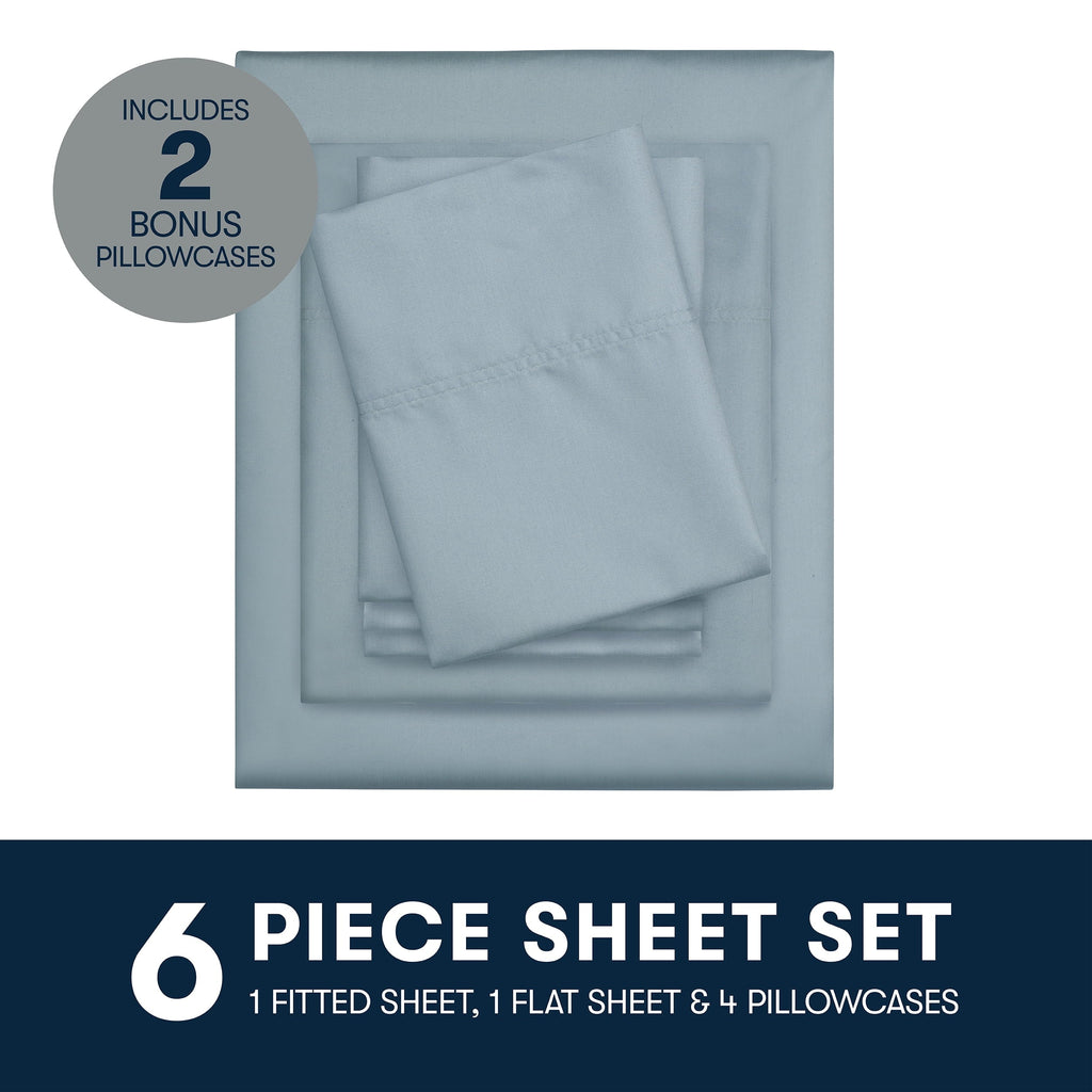 Ultra-Soft 6-Piece 800 Thread Count Lead Cotton Rich Adult Bed Sheet Set, King - Deep Pocket - Cooling Hotel Quality Bedding Sheets and Pillowcases Detail