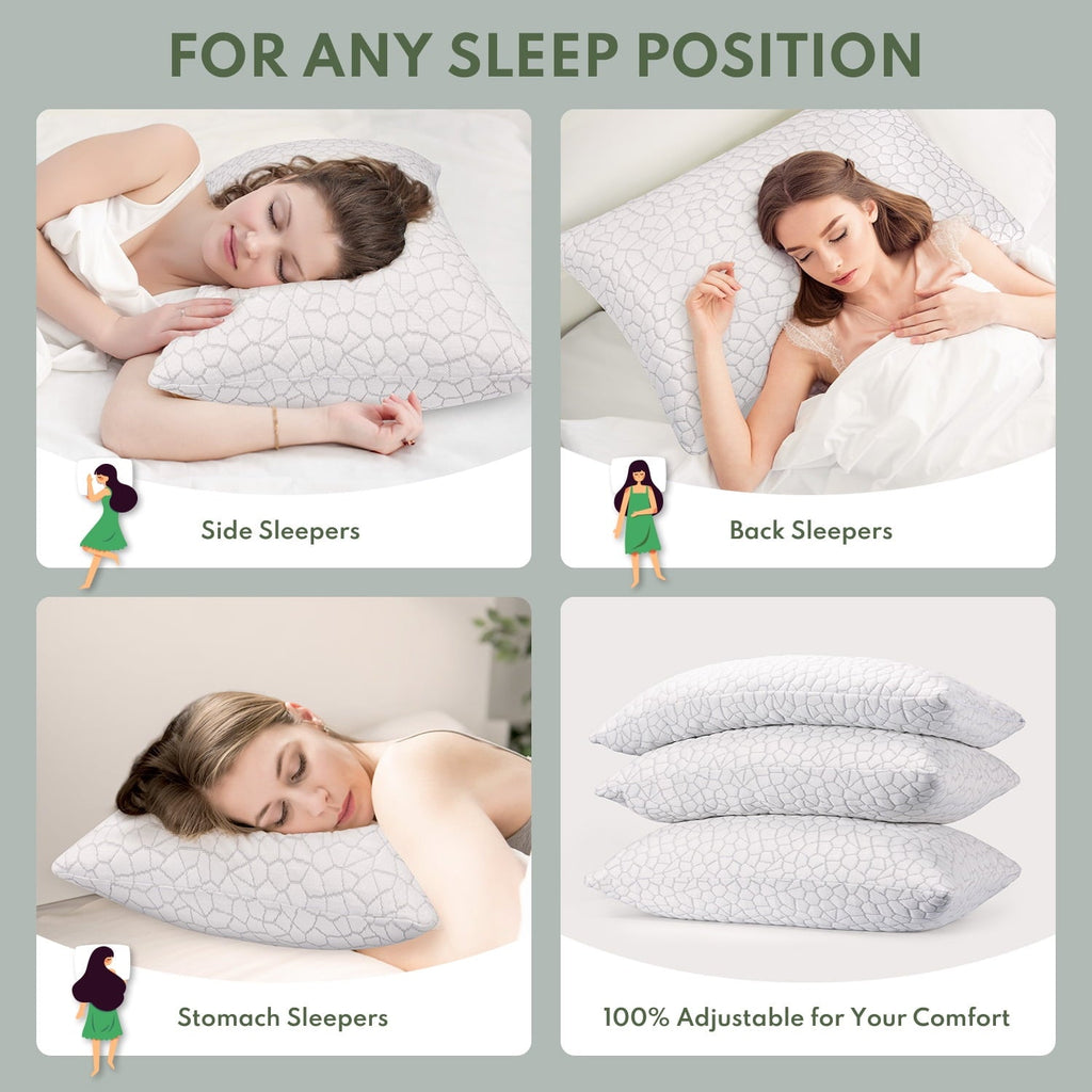 Ergonomic Memory Foam Cooling Memory Foam Queen Pillows for bed 2 Pack,Adjustable Support & Heat Dissipation Tech for Side,Back,Stomach & H... - Hotel Quality Plush Sleeping Pillows Detail