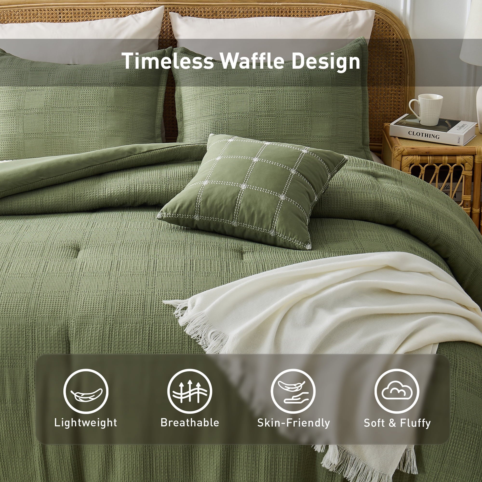 Luxurious Quilted Waffle Weave Comforter Set with Throw Blanket for Couch, 5-Piece King/Cal King Size Lightweight Comforter Bet Set for... - Luxurious Quilted Duvet Cover Set Detail