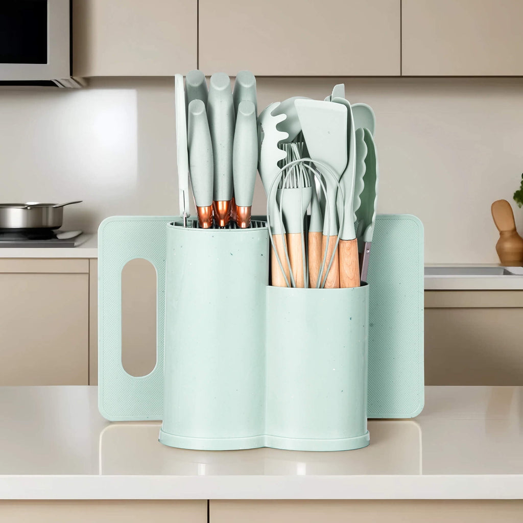 Durable Steel 19pcs Silicone Kitchen Utensil Set, Heat-Resistant Non-Stick Easy Cooking Cleaning Home Light-Green - Heavy Duty Stainless Steel Kitchen Shears Detail