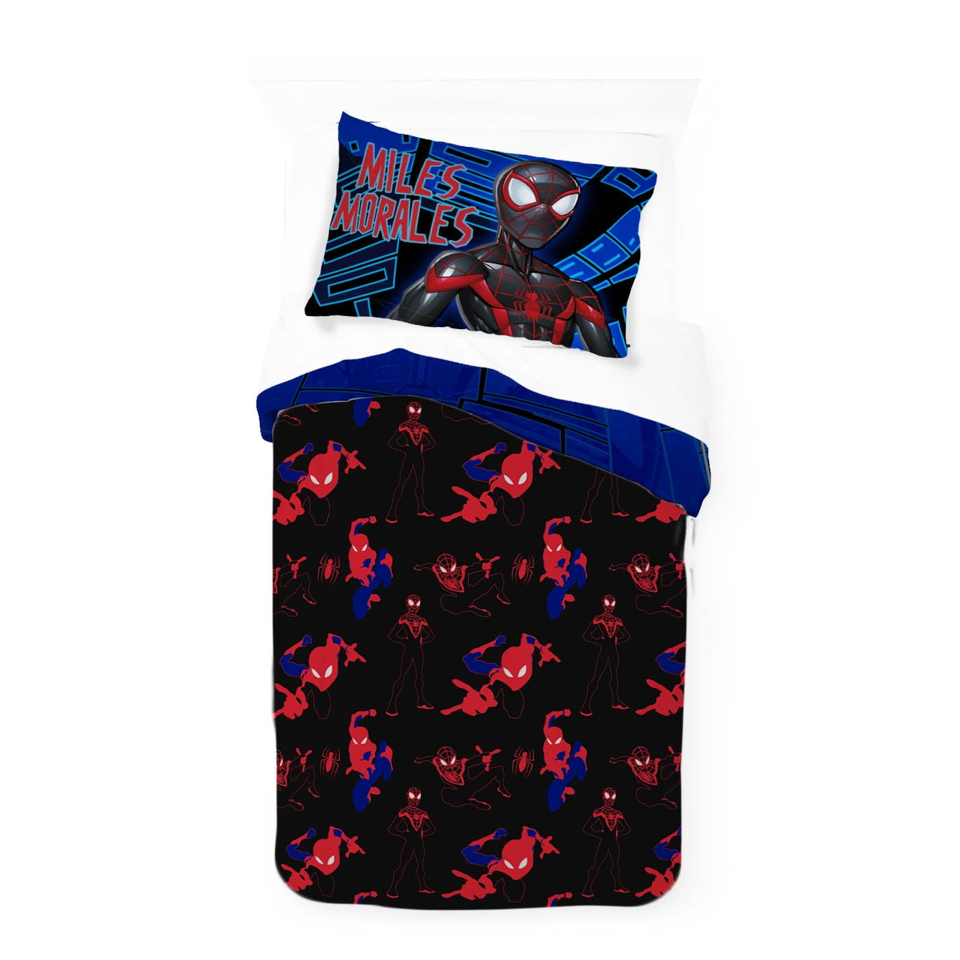 Luxurious Quilted Spiderman Techno City Kids 2 Piece Blue Reversible Comforter and Pillowcase Set, Twin/Full - Luxurious Quilted Duvet Cover Set Detail