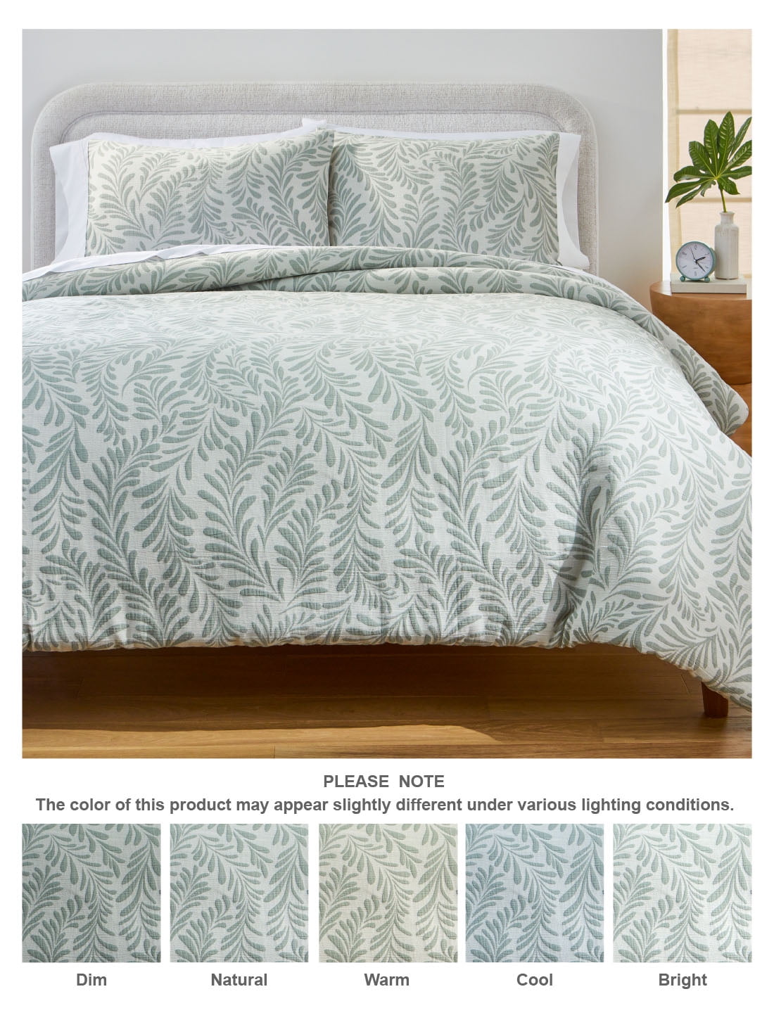 Fluffy Down Alternative Botanical 3-Piece Comforter Set, Green, Full Queen, All Ages - Luxurious Quilted Duvet Cover Set Detail