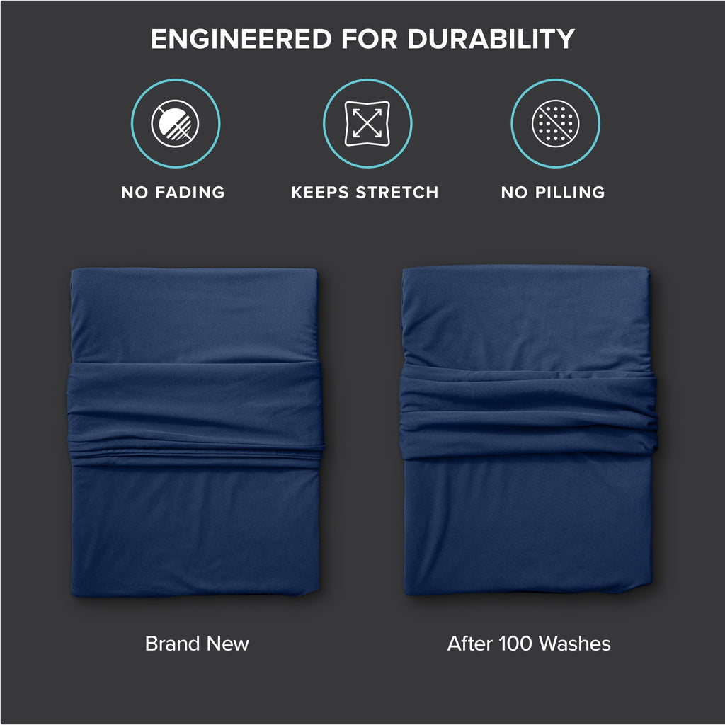 Premium Egyptian Cotton Cooling Performance Jersey Knit Stretch Sheet Set, Moisture-Wicking & Breathable, 4-Way Stretch Bed Sheets, Envelope ... - Breathable Egyptian Cotton Flat & Fitted Sheets Detail