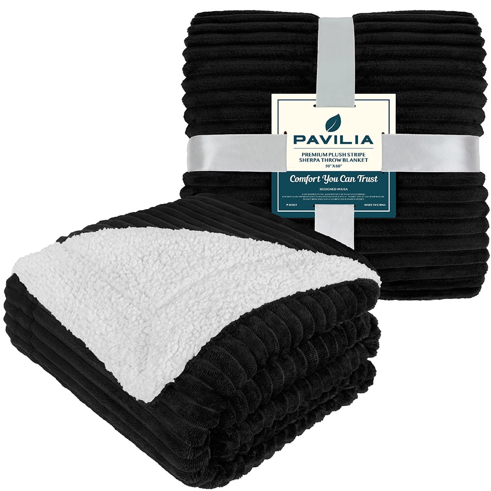 Cozy Fleece Reversible Sherpa Fleece Throw Blanket Black, Plush Flannel Throw, Ultra Soft Warm Ribbed Microfiber Blanket for Sofa... - Cozy Fleece Throw Blanket for Couch & Bed Detail