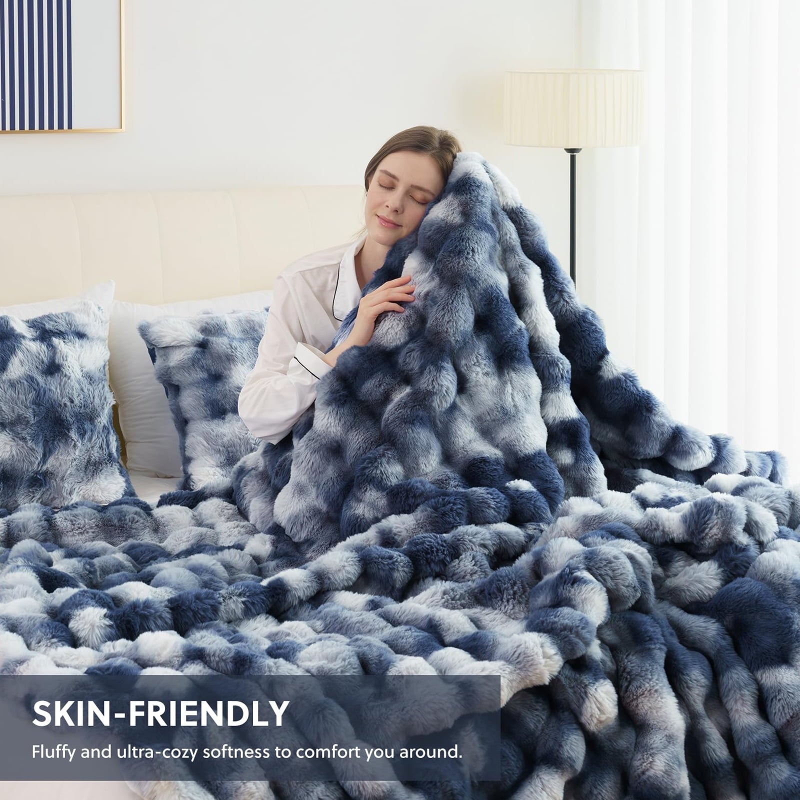 Reversible Sherpa Faux Fur Throw Blanket for Couch Luxury Fluffy Thick Bubble Blanket Warm Cozy Throw for Bedroom Living Room, 50" x 60... - Luxury Knitted Decorative Throw Blanket with Fringes Detail