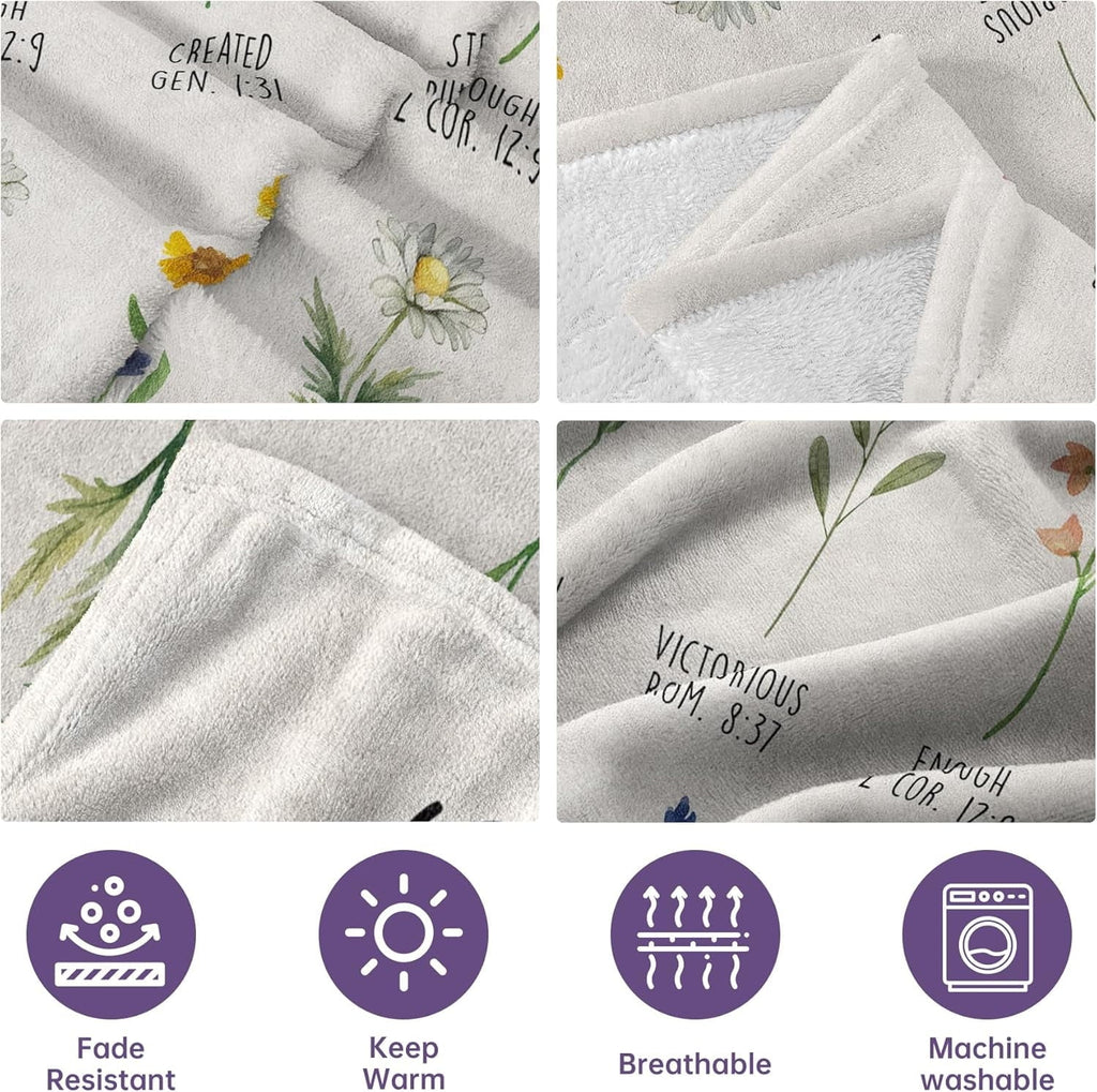 Lightweight Warm Christian Gifts for Women, Christian Blanket with Flowers, Birthday Gifts for Women, Inspirational, Religious Gifts f... - Super Soft Reversible Sherpa Flannel Blanket Detail