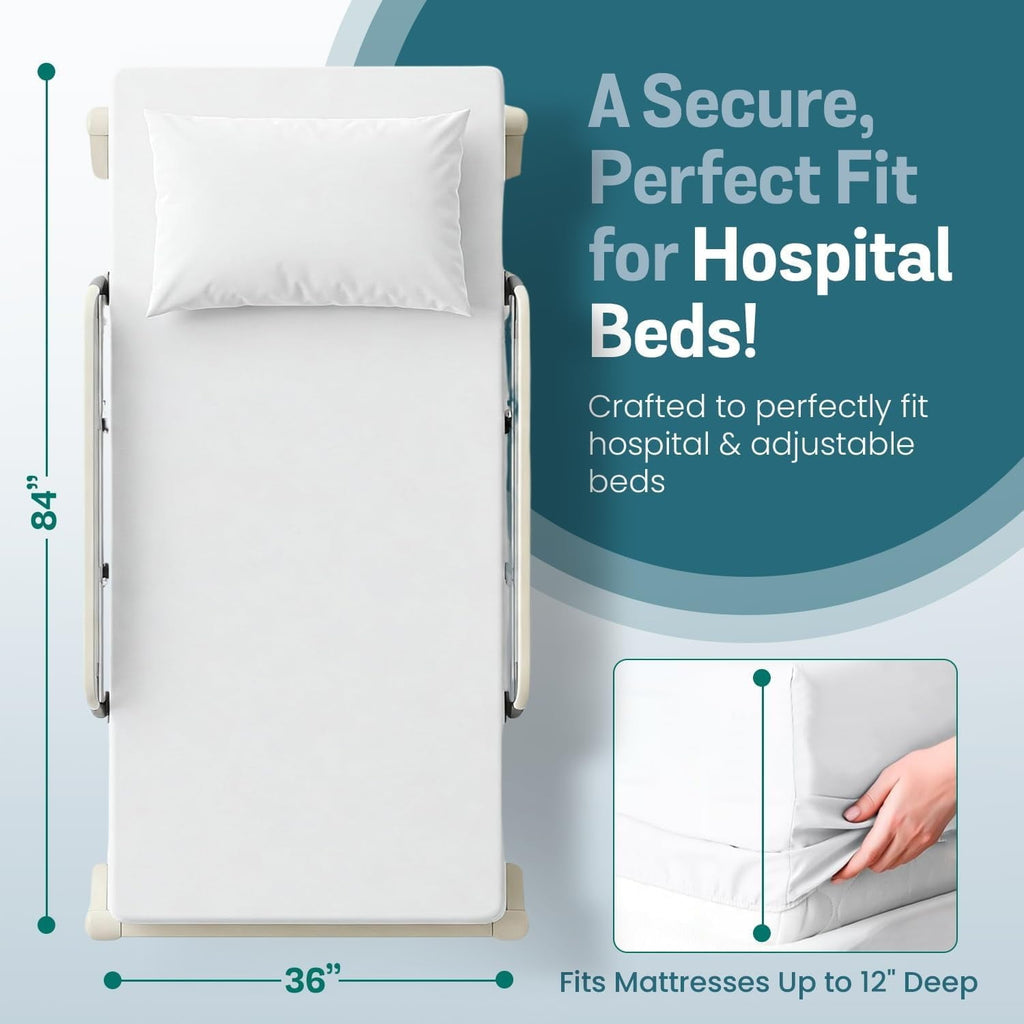 Cooling Sateen 2 Pack Fitted Hospital Bed Sheets with Elastic All Around for a Double Brushed Ultra Soft Breathable 100% Microfiber ... - Luxury Bed Sheet Set with Deep Pockets Detail